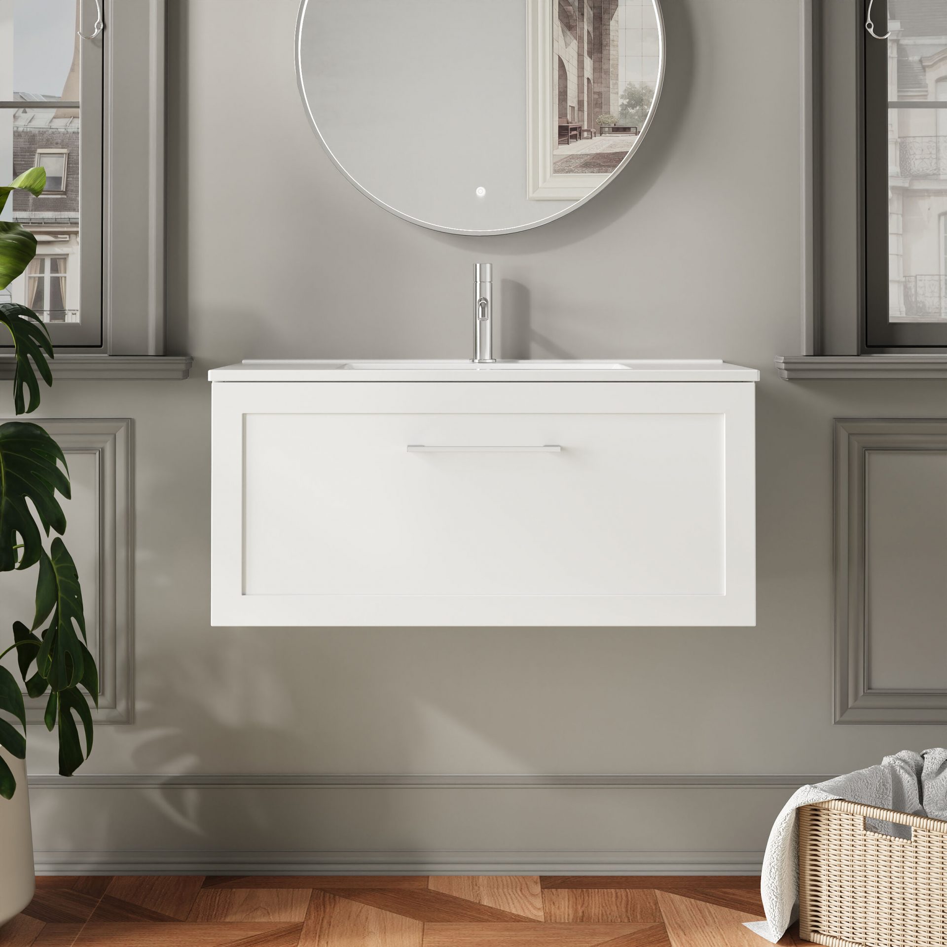 Nuie Lux Larck 800mm 1 Drawer Wall Hung Vanity Unit – Matt White