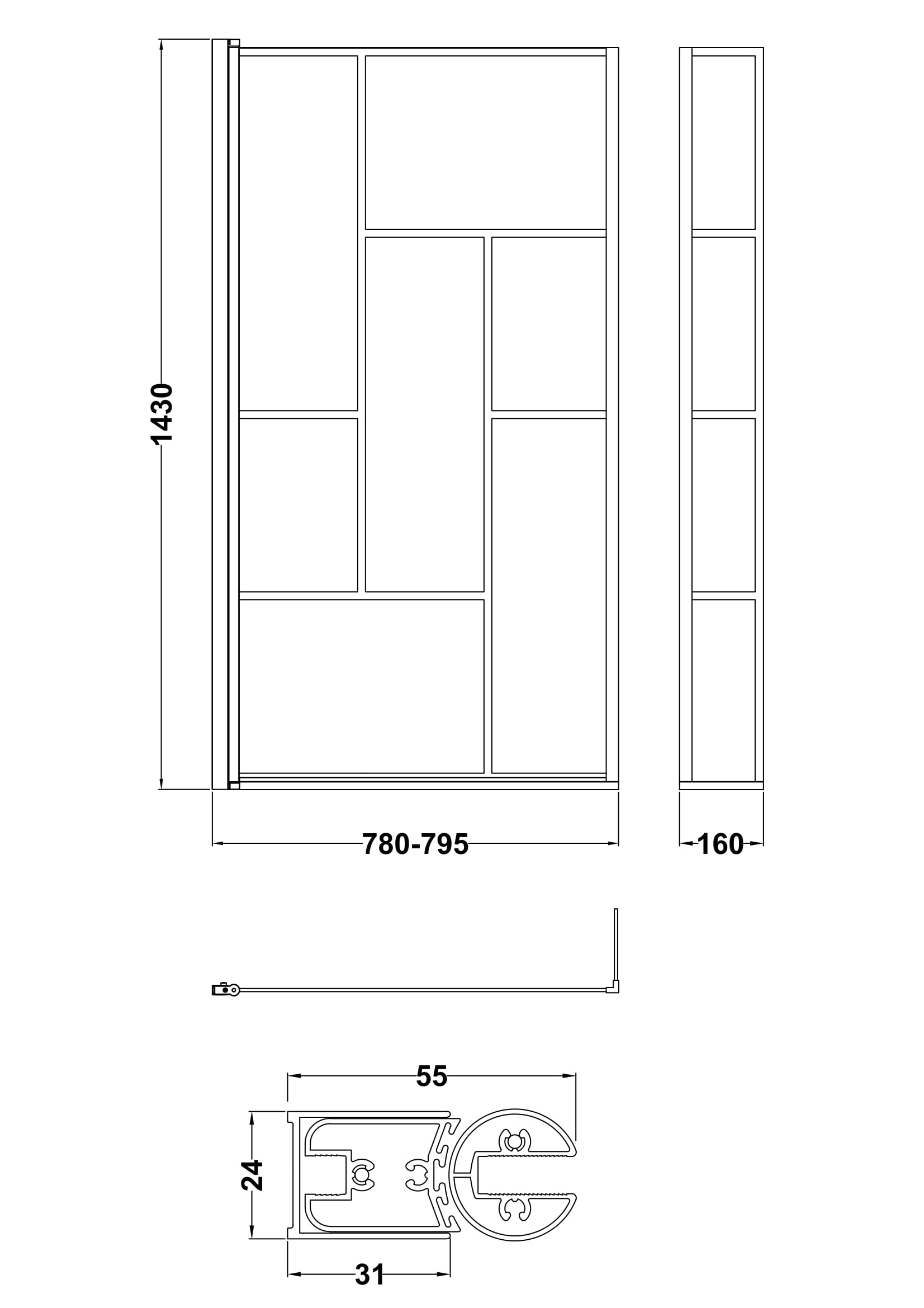 Nuie Pacific 6mm L-Shape Abstract Hinged Bath Screen with Fixed Return – Matt Black