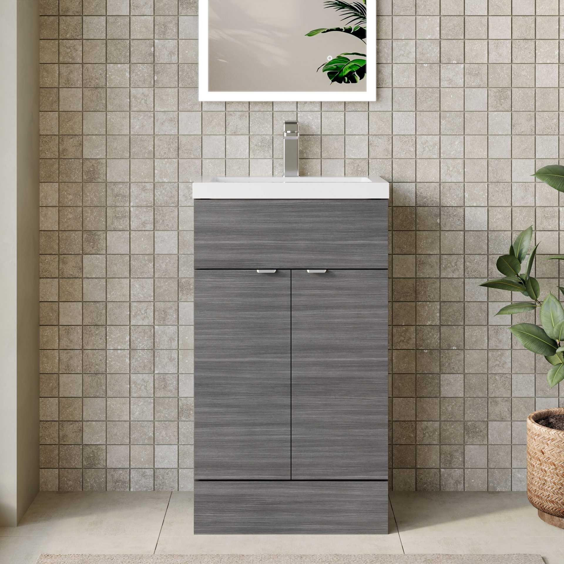 Hudson Reed Fusion Full Depth 500mm 2 Door Floor Standing Vanity Unit – Anthracite Woodgrain