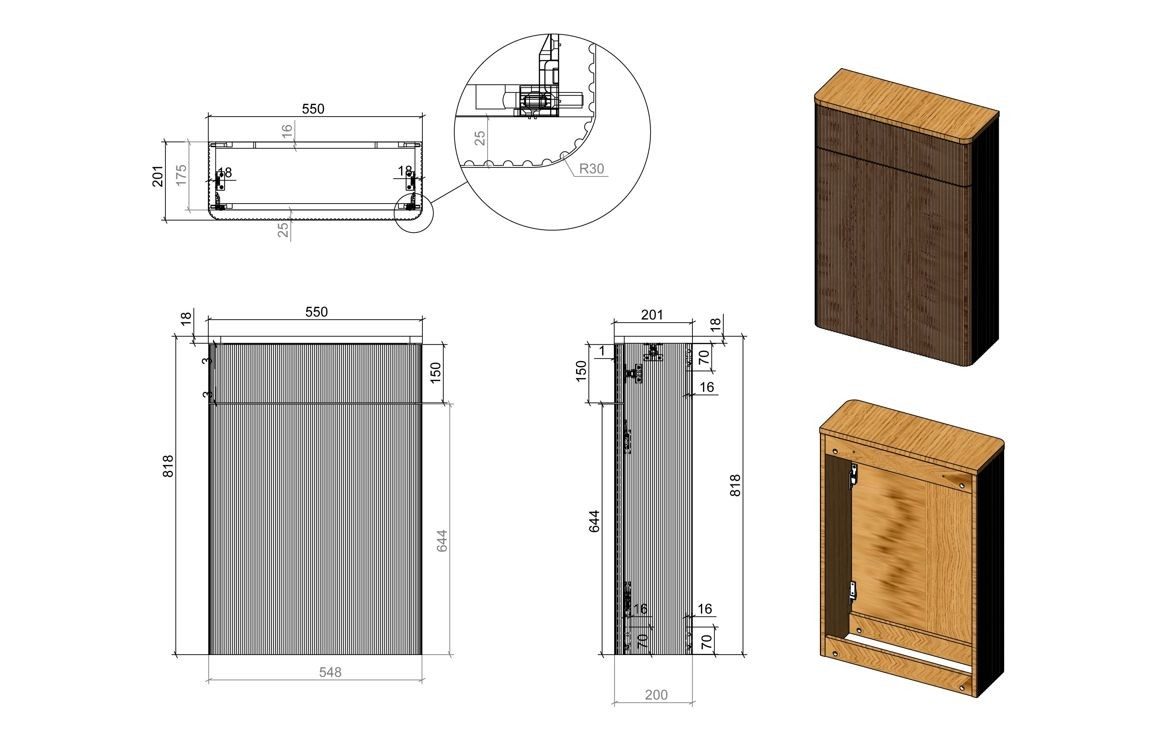MyBathrooms Clara Fluted 550mm WC Unit – Textured Oak