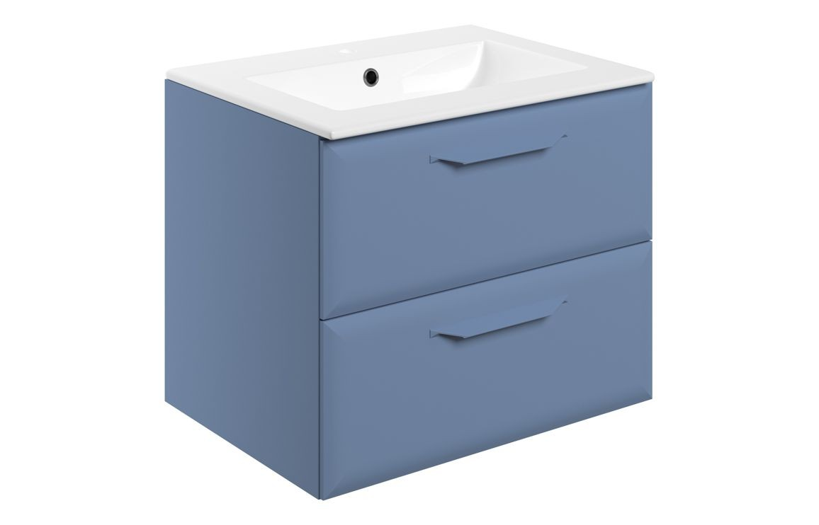 MyBathrooms Murillo 615mm 2 Drawer Wall Hung Unit & 1TH Basin – Matt Misty Blue