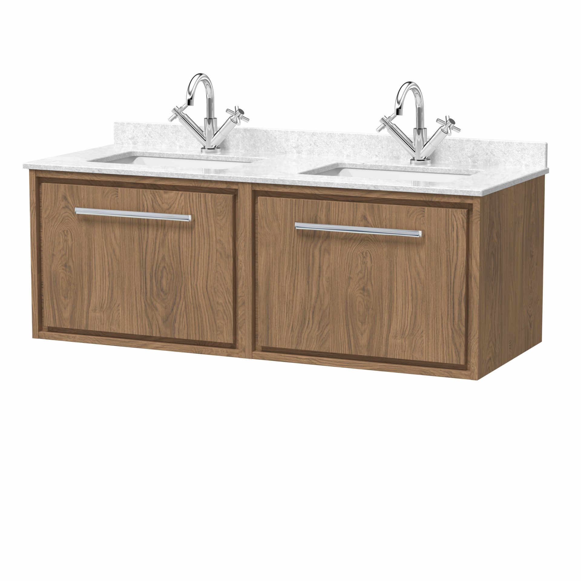 Hudson Reed Lille 1200mm 2 Drawer Wall Hung Vanity Unit & Double Basin – Antique Oak