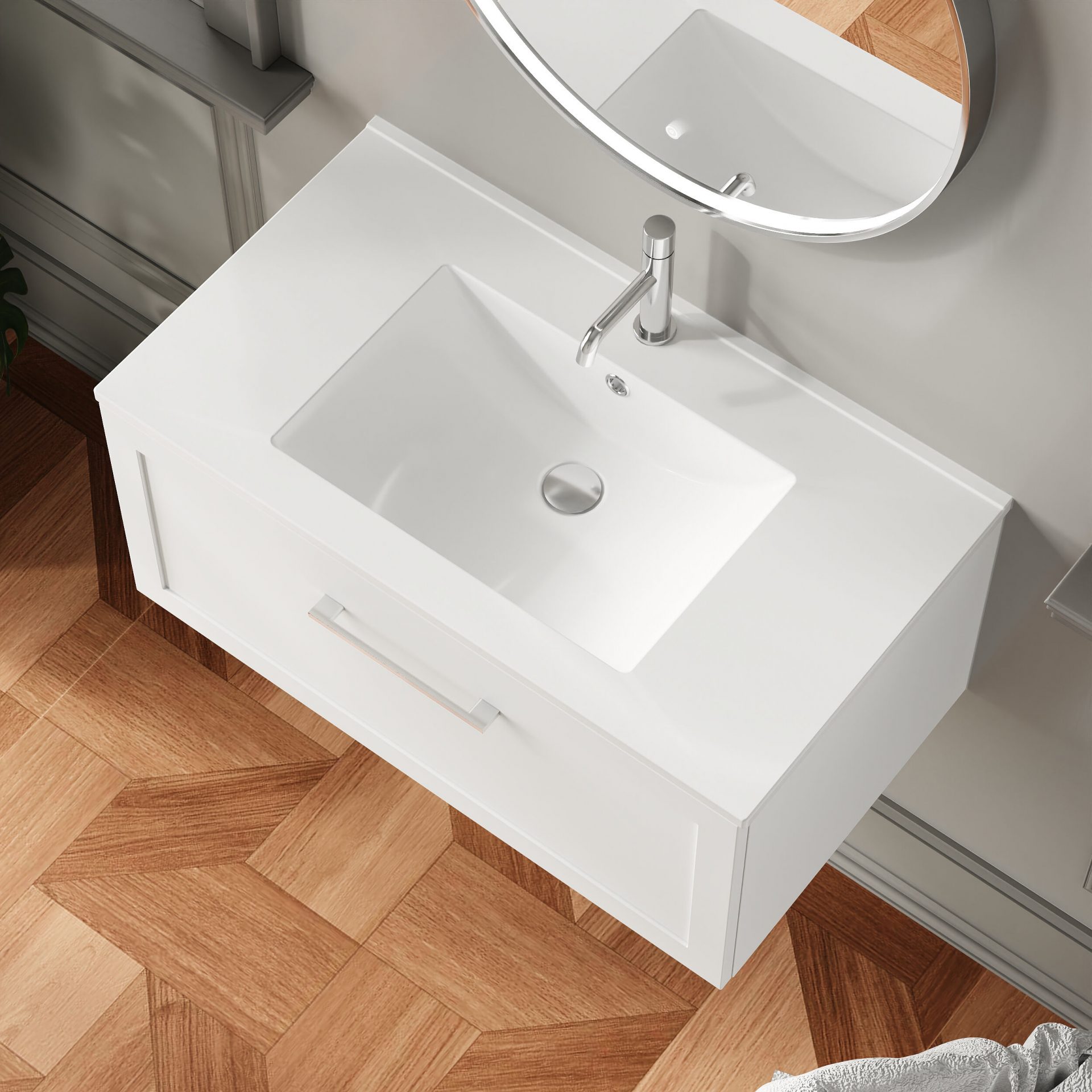 Nuie Lux Larck 800mm 1 Drawer Wall Hung Vanity Unit – Matt White