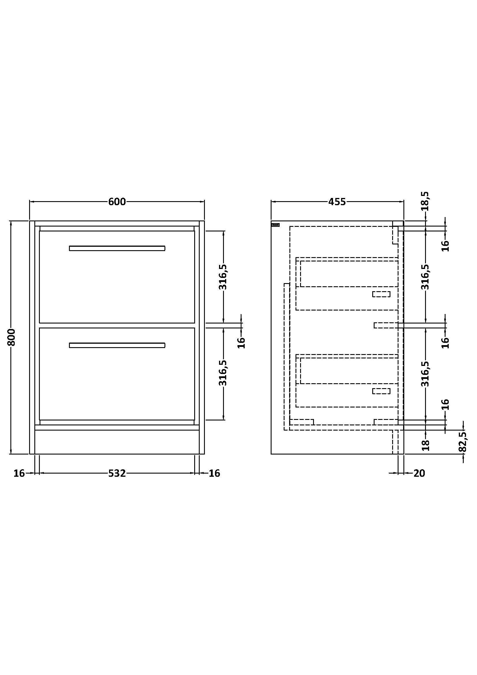 Hudson Reed Lille 600mm 2 Drawer Floor Standing Vanity Unit & Optional Basin – Graphite Grey