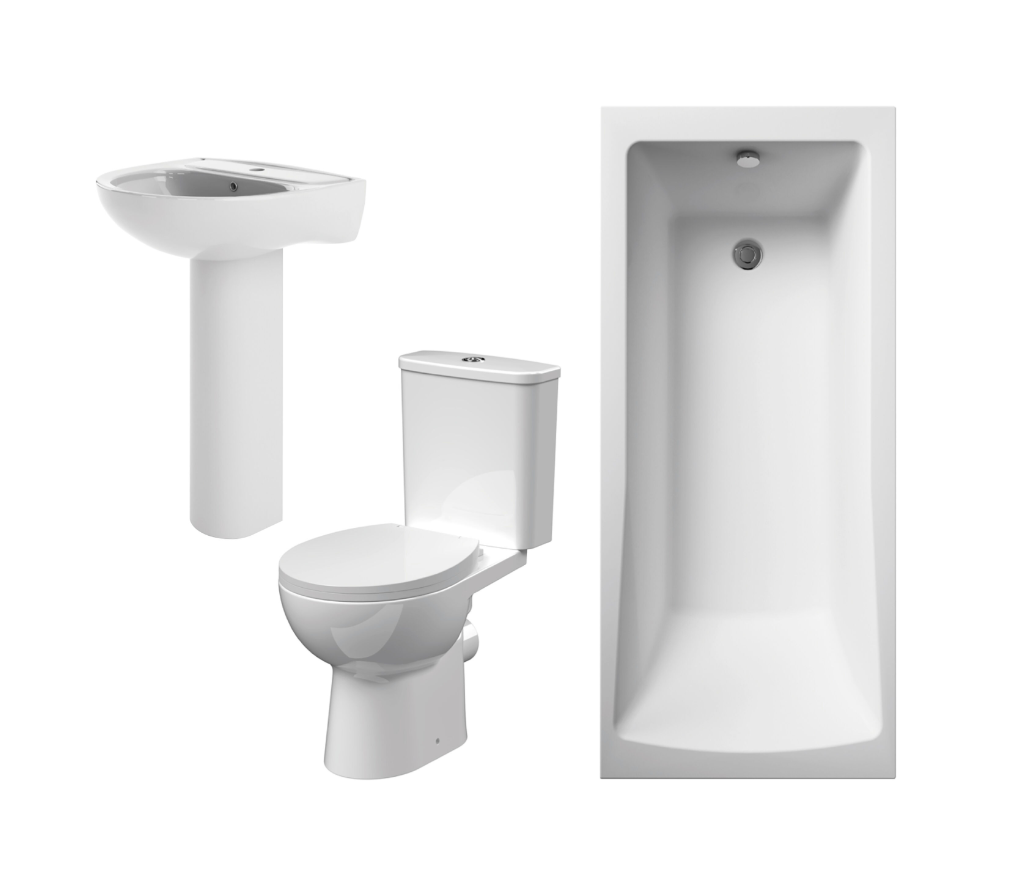 1700 x700mm Square Single Ended Bath, Pan & Cistern, Basin & Pedestal