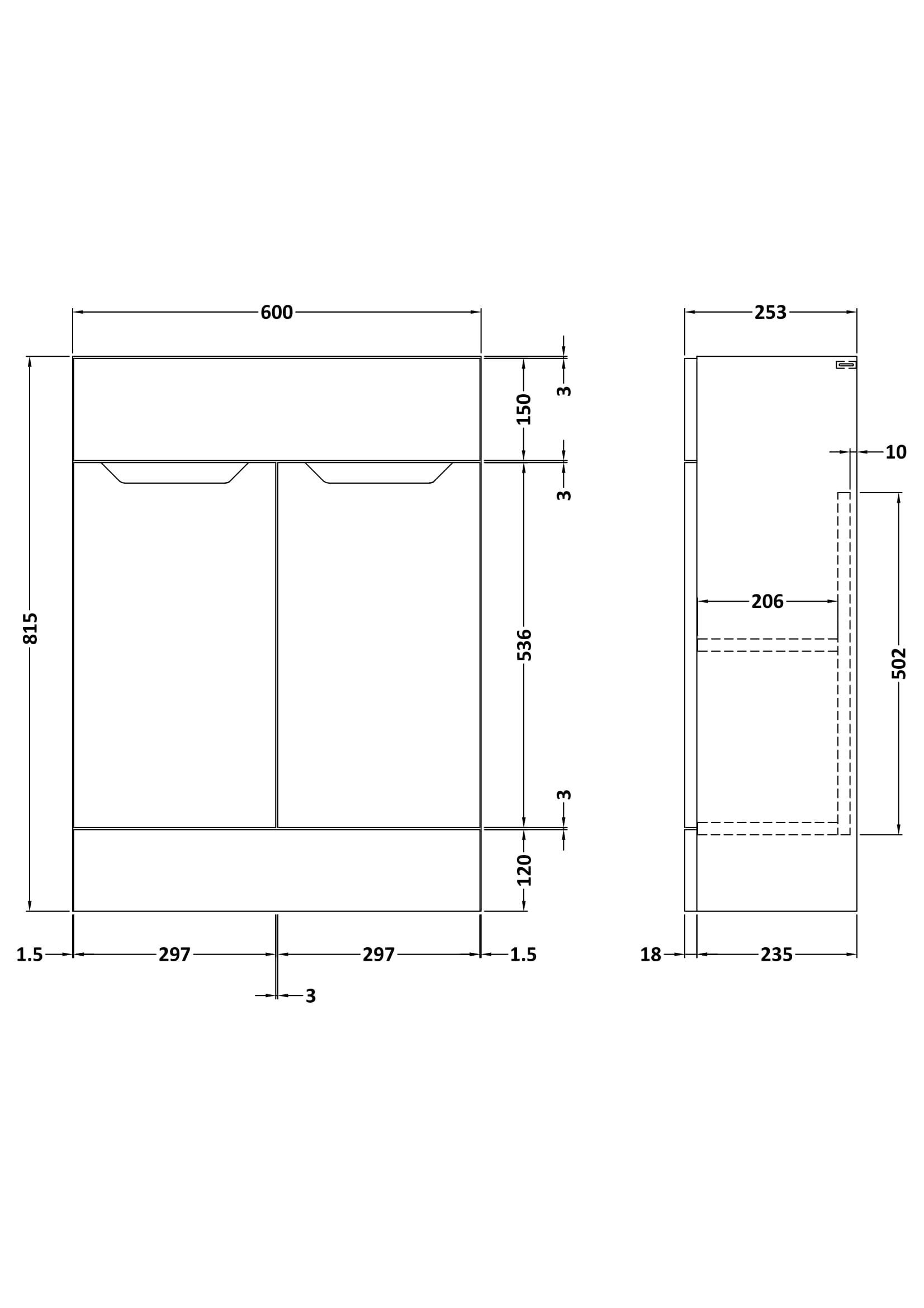 Nuie Lux Loave 600mm 2 Door Slim Floorstanding Unit – Matt White