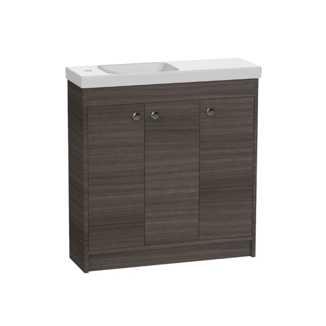 R2 Klein 800mm 3 Door Freestanding Vanity Unit & Basin – Danish Walnut