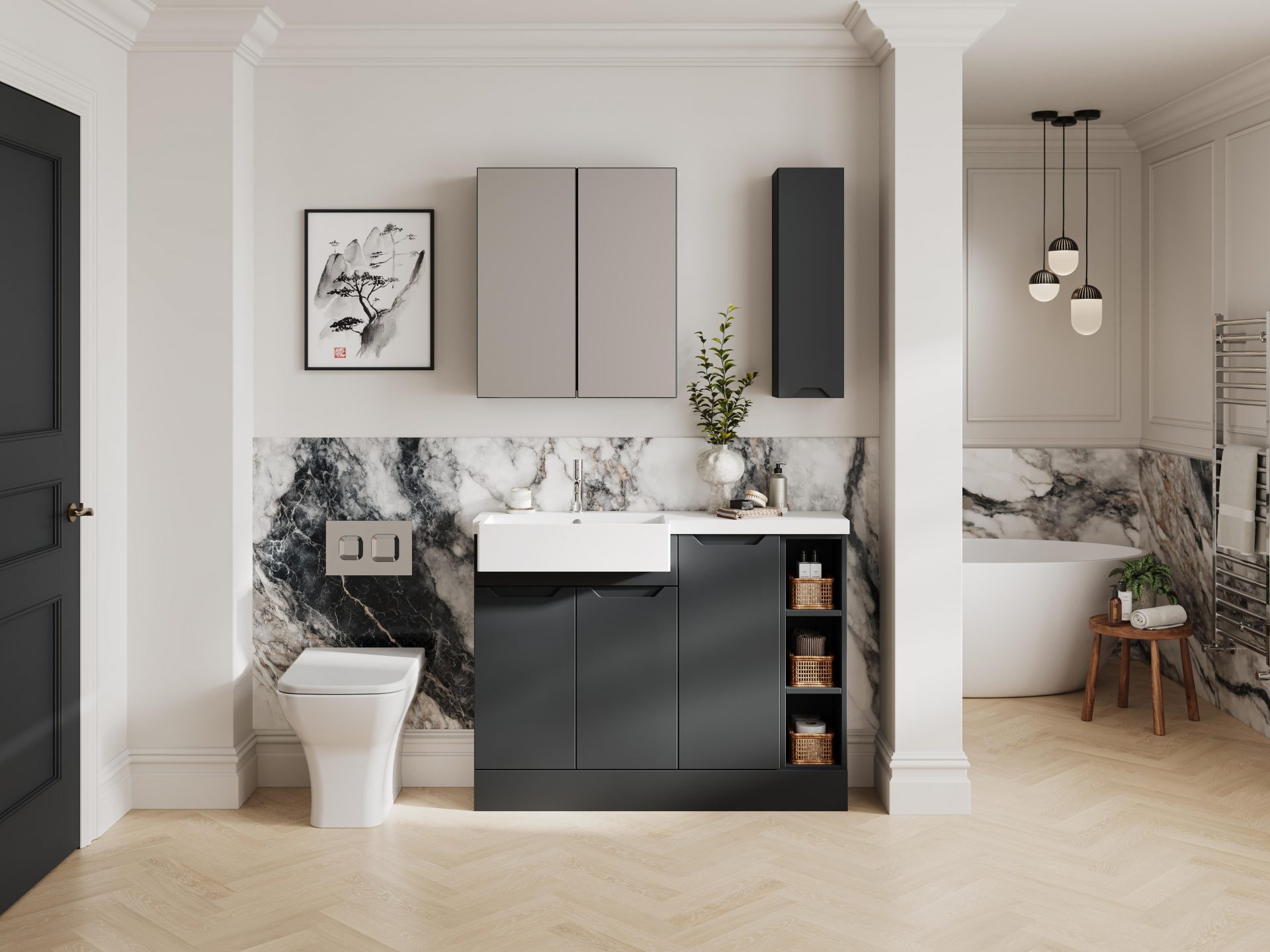 Nuie Lux Loave 300mm 1 Door Slim Floorstanding Base Unit – Soft Black