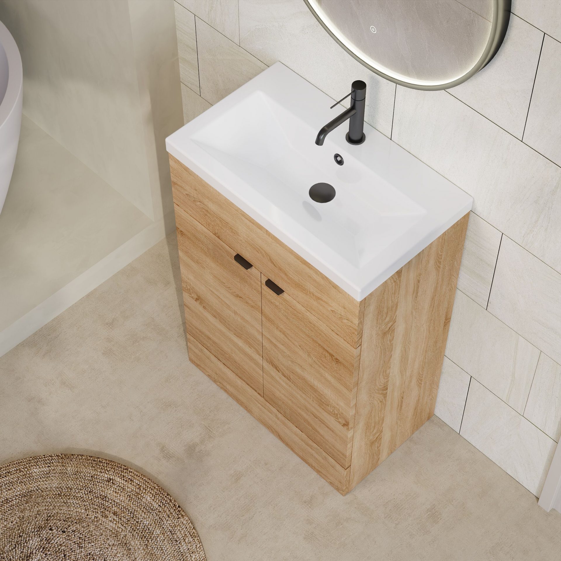 Hudson Reed Fusion Full Depth 600mm 2 Door Floor Standing Vanity Unit – Bleached Oak