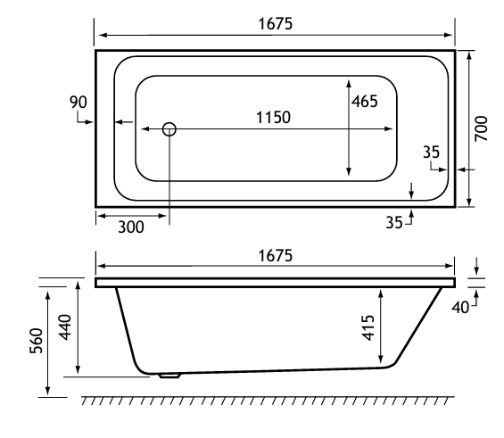 Eastbrook Ultra Strong Beauforte Malin Single Ended Bath 1675x700mm