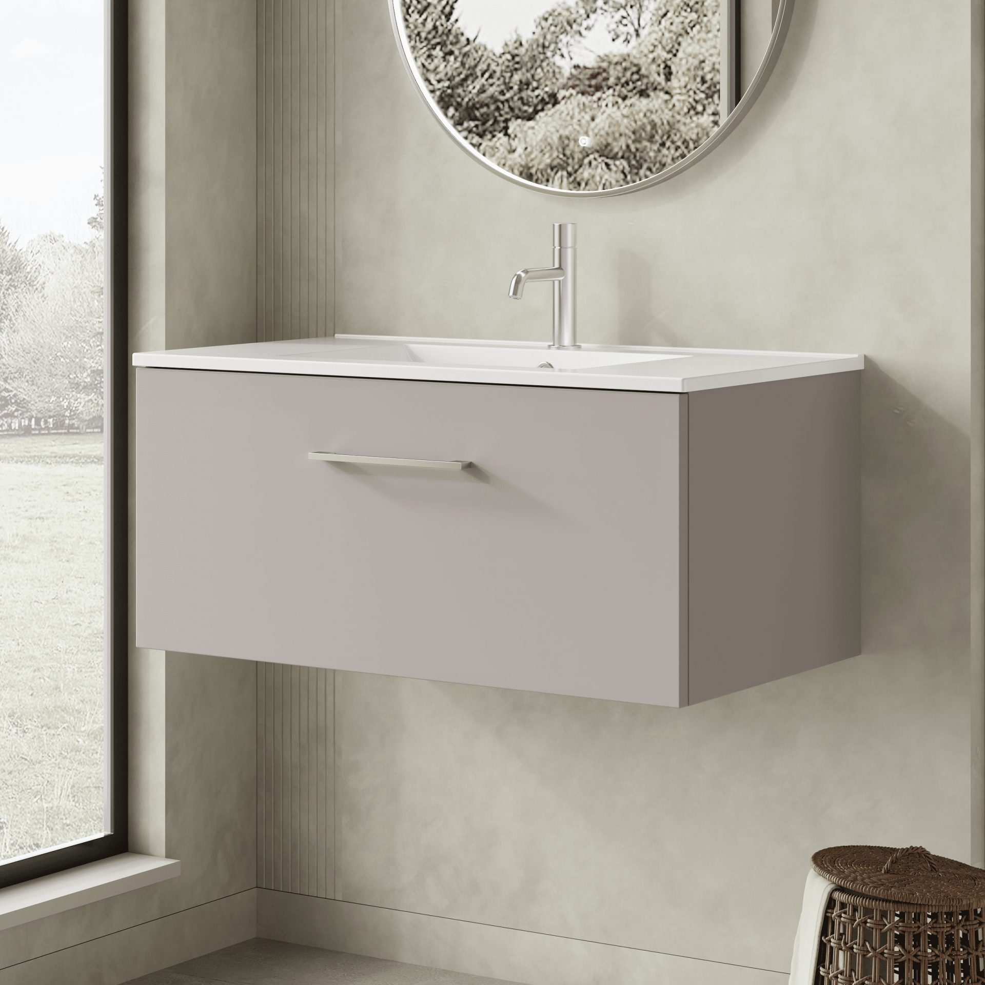 Nuie Lux Kivo 800mm 1 Drawer Wall Hung Vanity Unit – Pebble Grey
