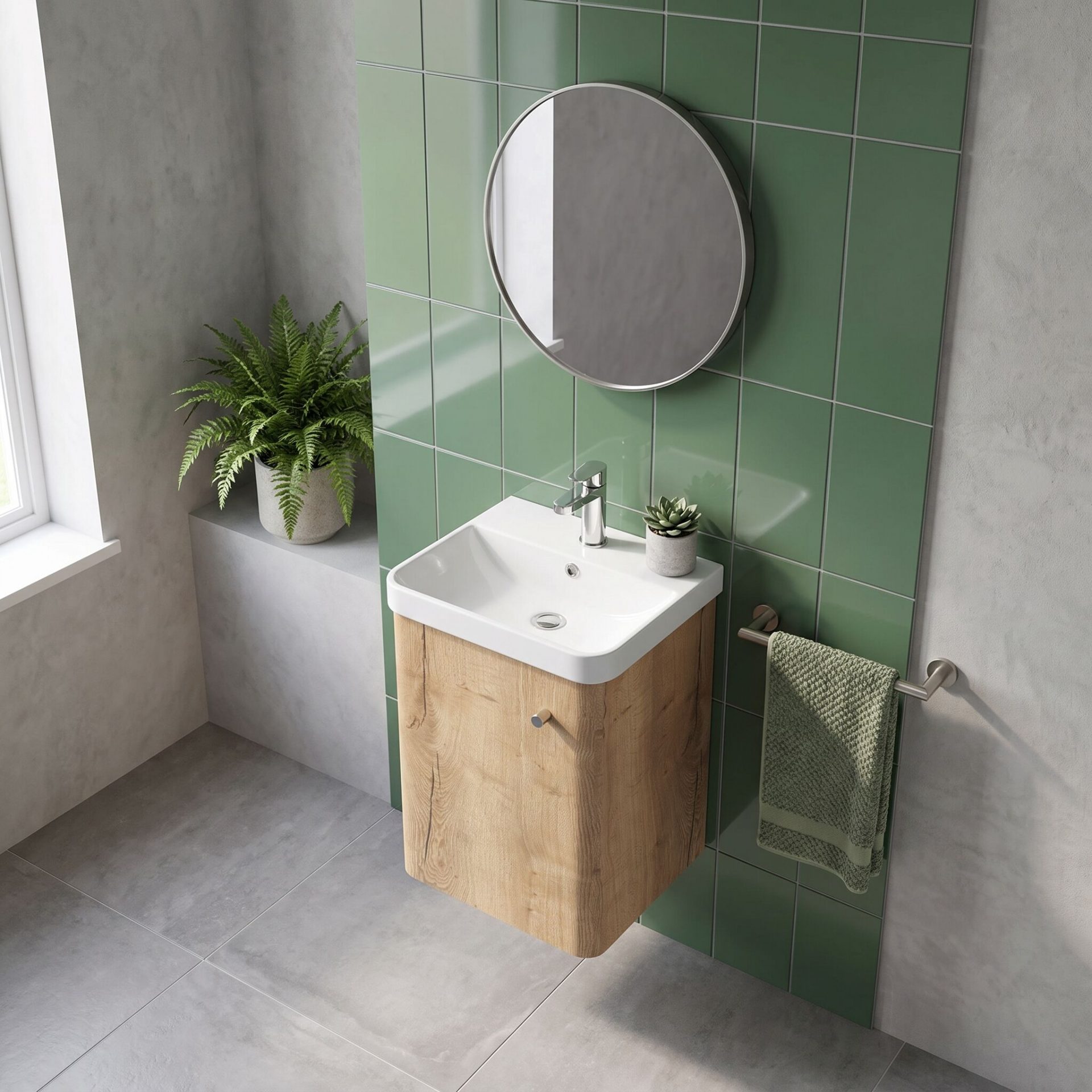 Nuie Core 400mm 1 Door Wall Hung Vanity & Basin – Autumn Oak
