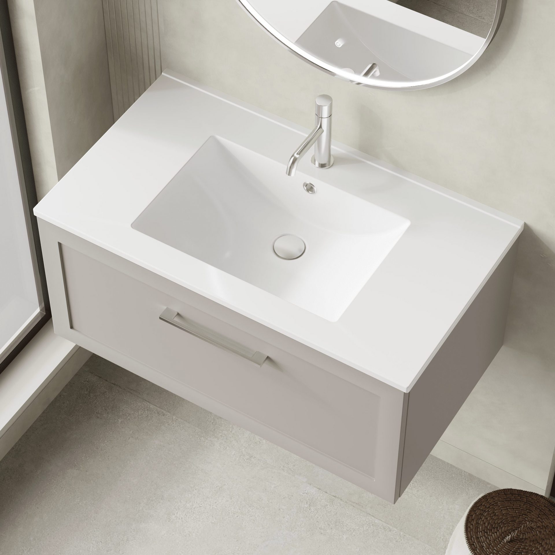Nuie Lux Larck 800mm 1 Drawer Wall Hung Vanity Unit – Pebble Grey