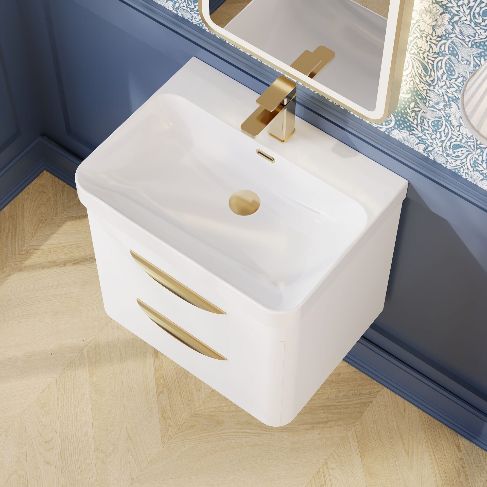 Nuie Parade 600mm 2 Drawer Wall Hung Vanity Unit & Thin-Edge Ceramic Basin – Gloss White