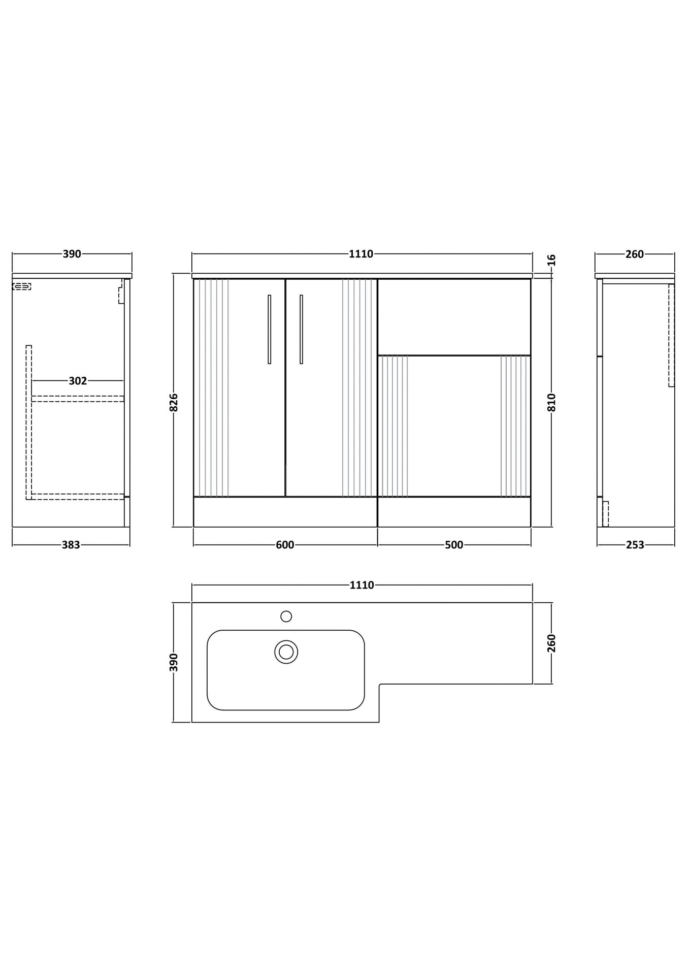 Nuie Deco 1100mm 2 Door Floor Standing Combination Unit with Carrara Marble Basin – Satin White