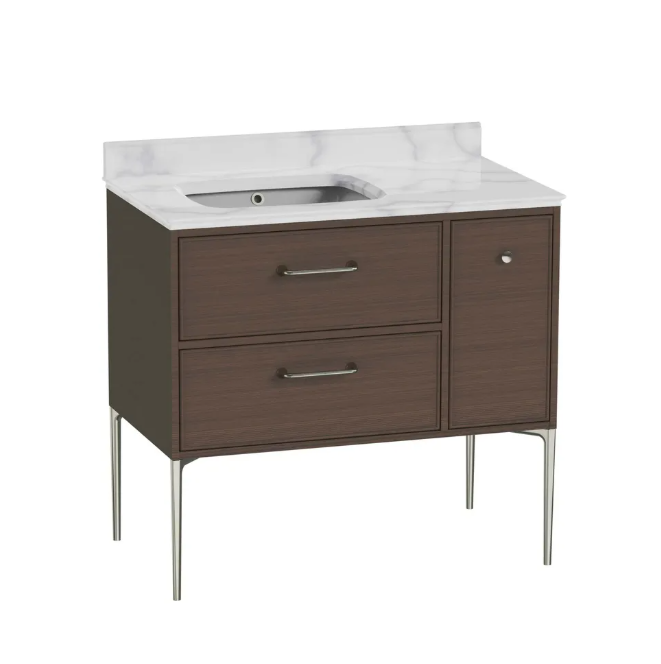 Roper Rhodes Walcot 900mm Freestanding 3 Drawer Vanity Unit & Basin – Walnut