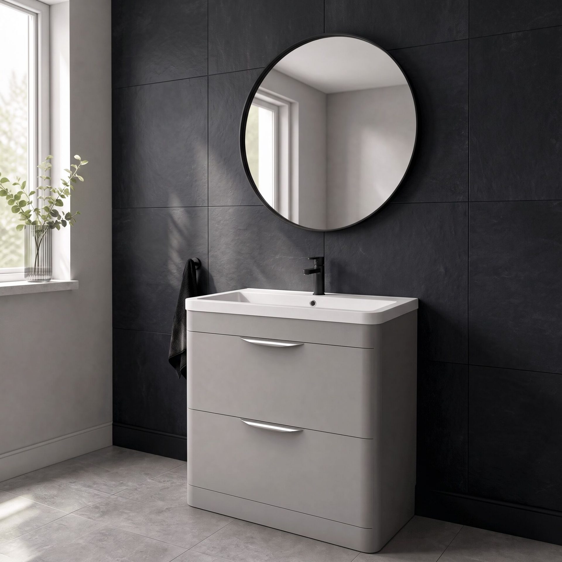 Nuie Parade 800mm 2 Drawer Floorstanding Vanity Unit & Ceramic Basin – Satin Grey