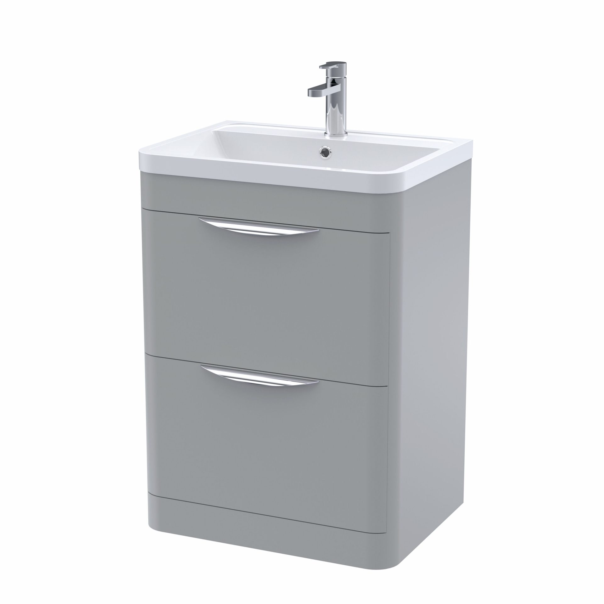 Nuie Parade 600mm 2 Drawer Floorstanding Vanity Unit & Polymarble Basin – Satin Grey
