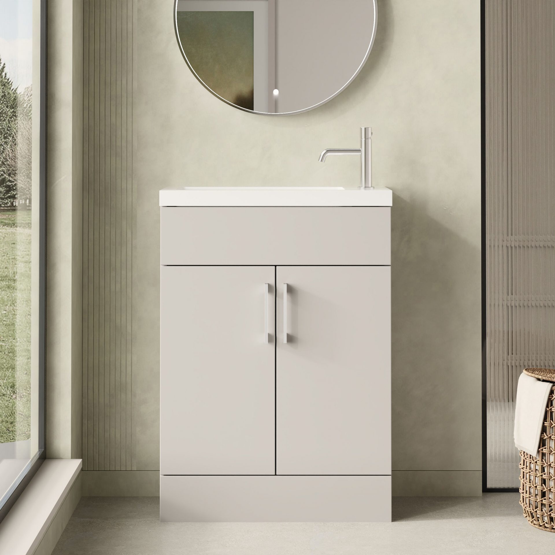 Nuie Lux Krest 600mm 2 Door Slim Floorstanding Unit – Pebble Grey