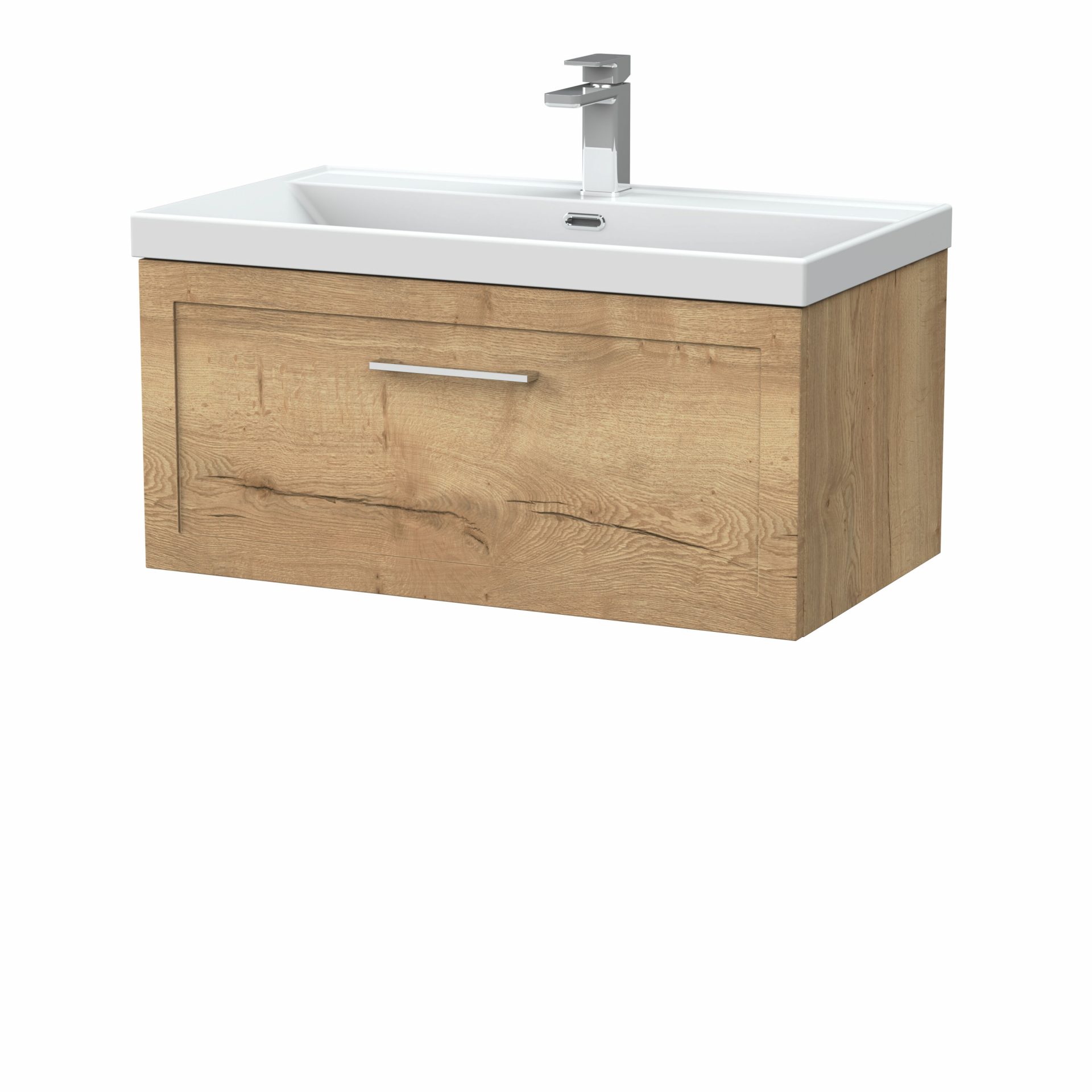 Nuie Lux Larck 800mm 1 Drawer Wall Hung Vanity Unit – Autumn Oak
