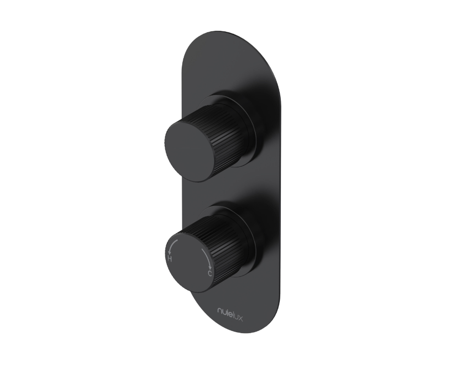 Nuie Lux Esker Twin Outlet Thermostatic Shower Valve with Diverter – Matt Black