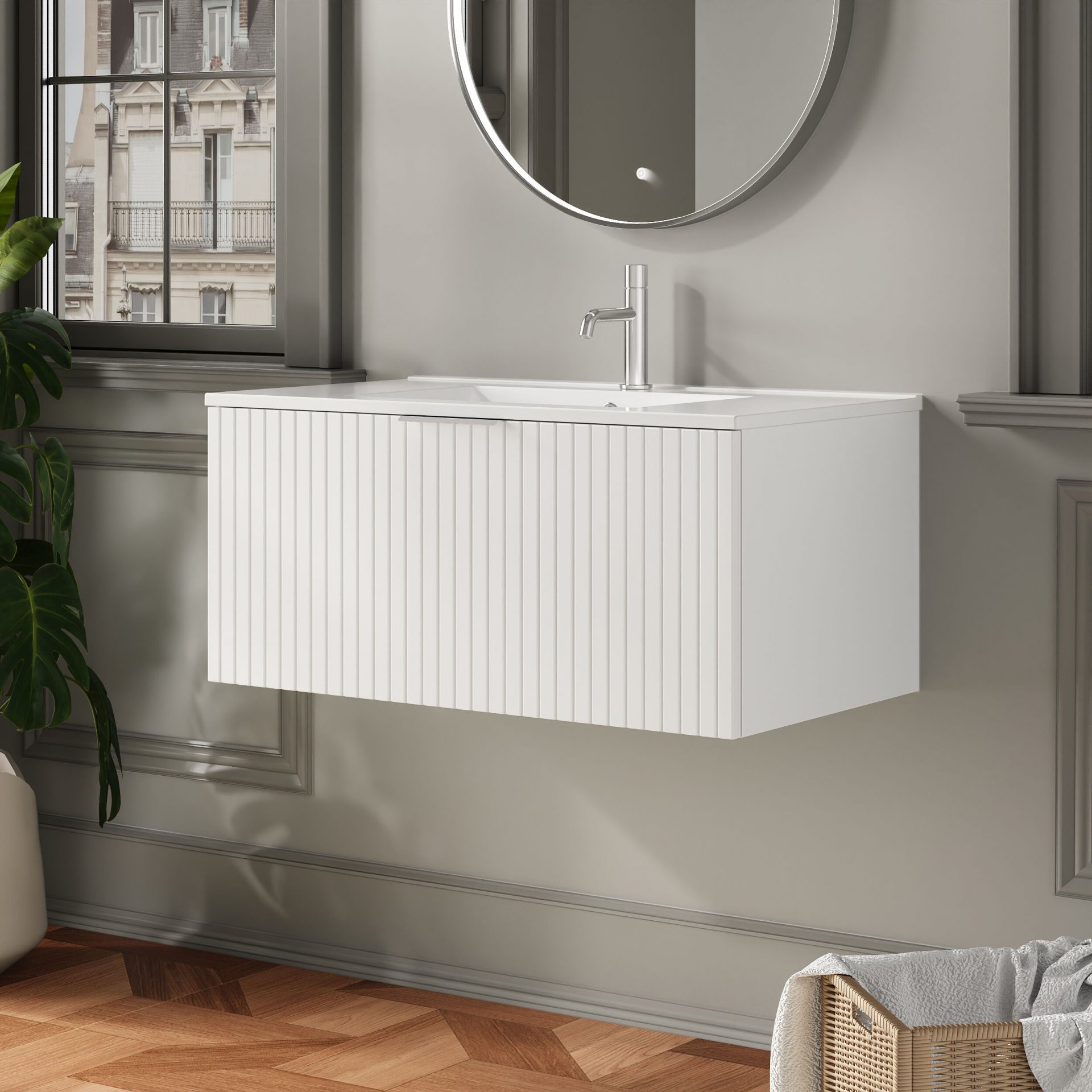 Nuie Lux Flume 800mm 1 Drawer Wall Hung Vanity Unit – Matt White
