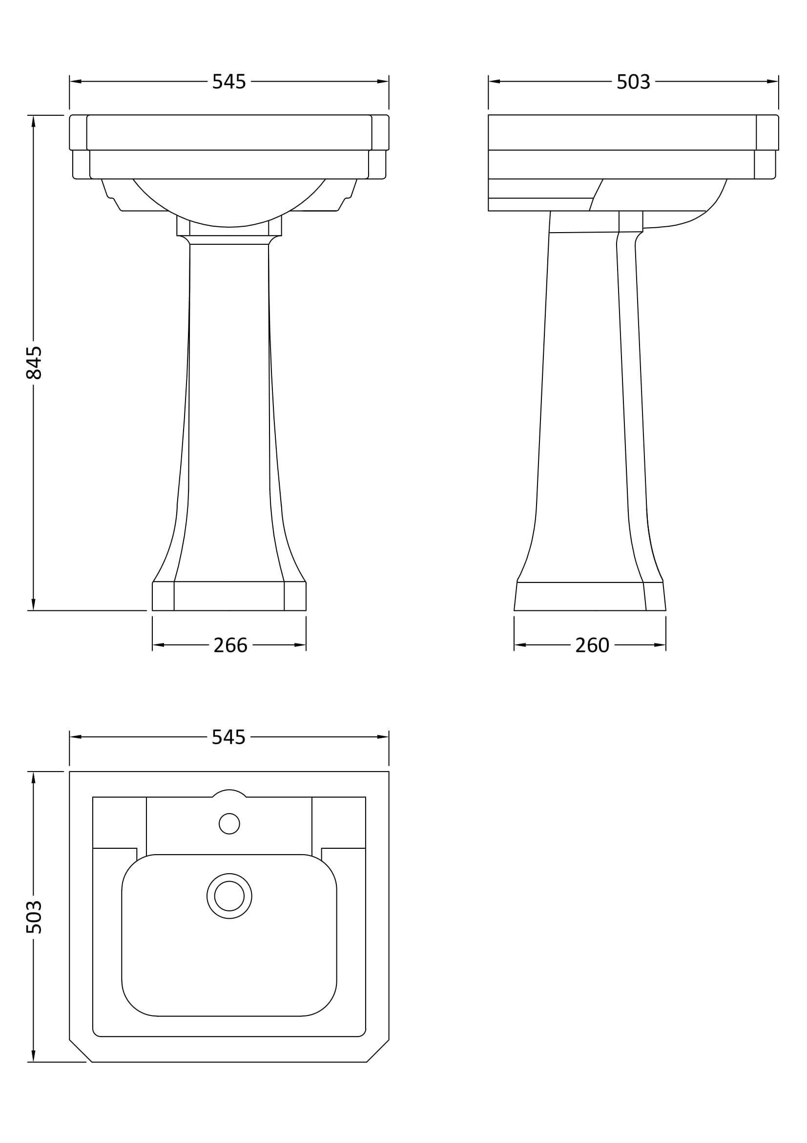 Nuie Lux Hunton 540mm Ceramic Basin & Full Pedestal