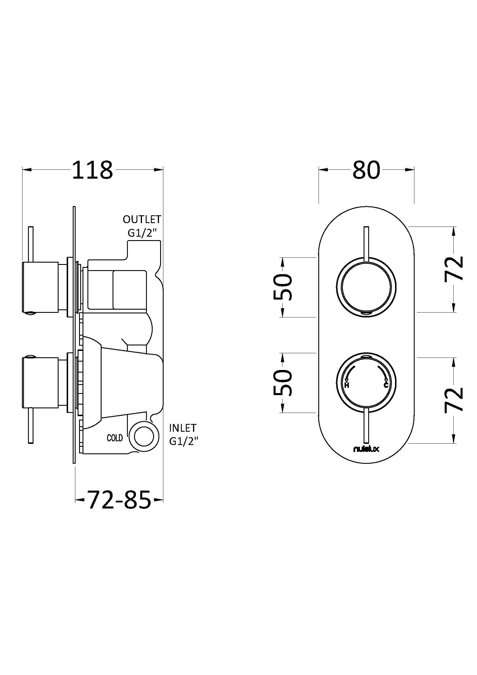 Nuie Lux Riven Single Outlet Thermostatic Shower Valve – Chrome
