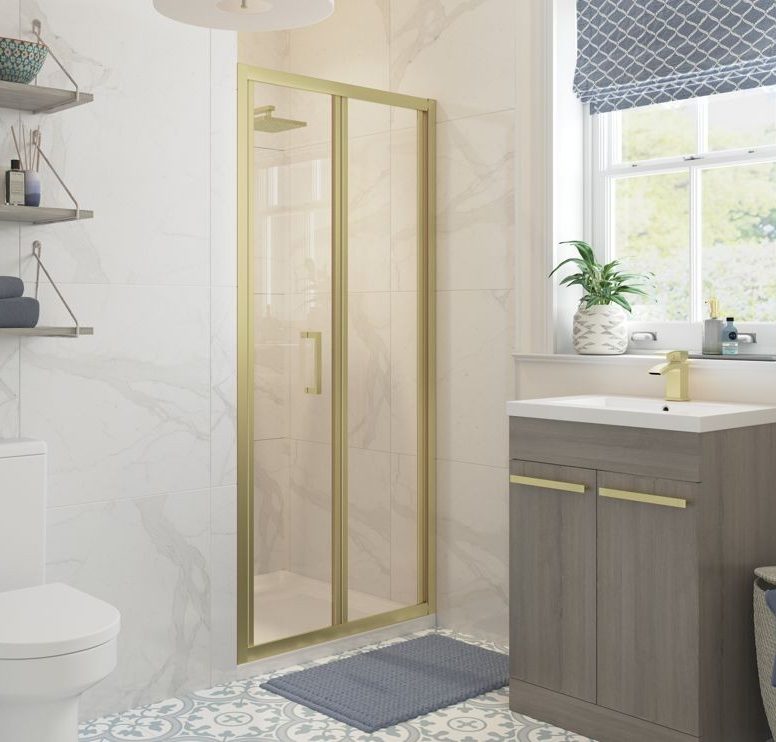 MyBathrooms Optimum Original Bi-fold Door Shower Enclosure – Brushed Brass