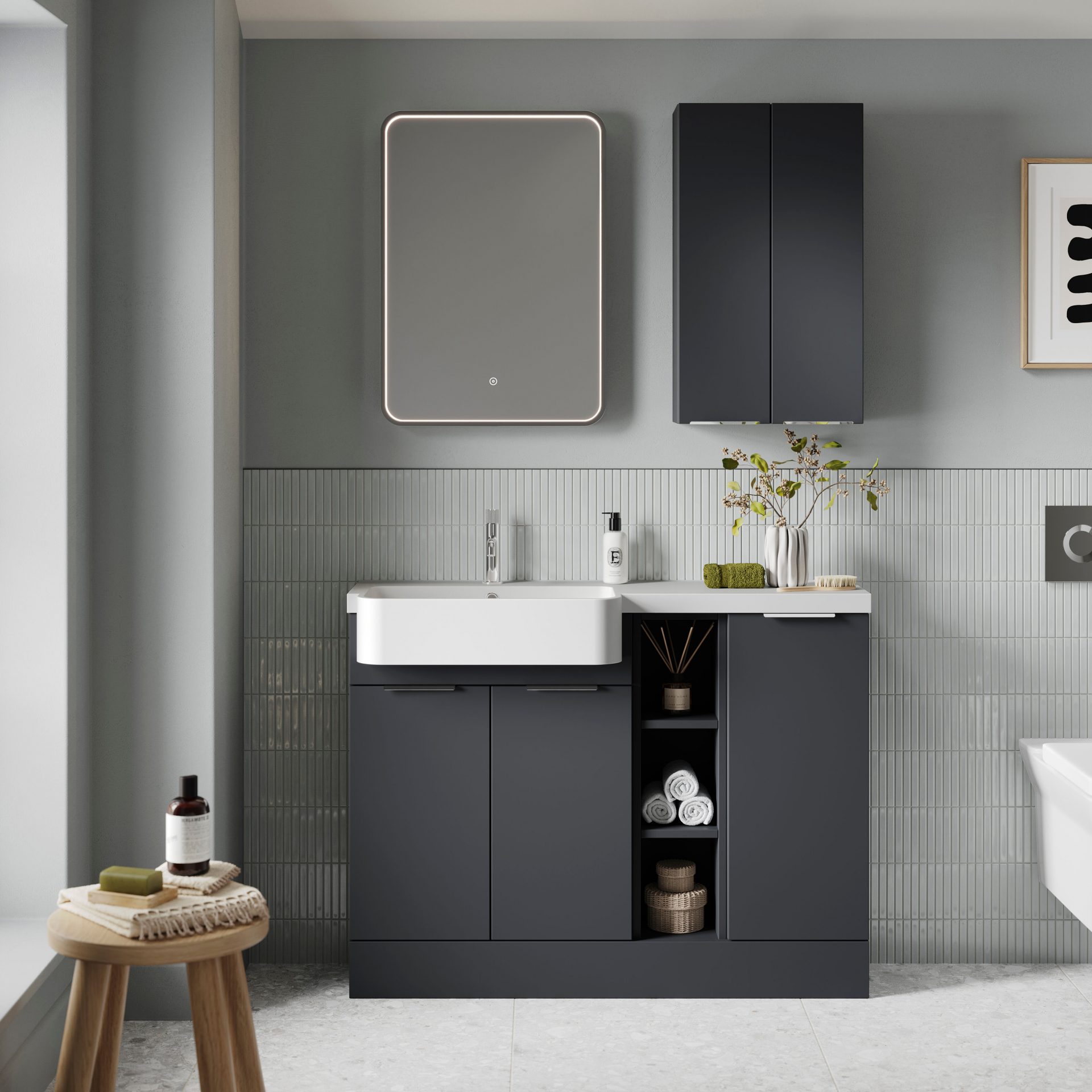 Nuie Lux Krest 600mm 2 Door Slim Floorstanding Unit – Soft Black