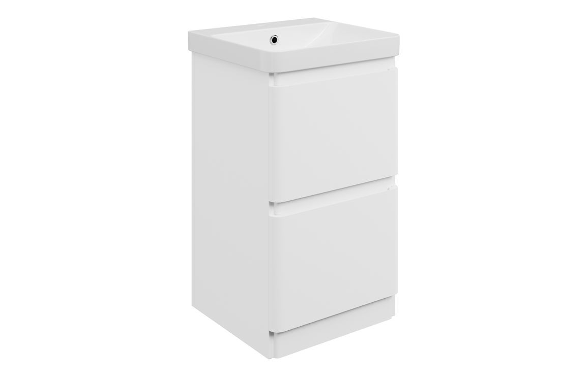 MyBathrooms Clara 500mm 2 Drawer Floorstanding Unit & 1TH Basin – Matt White