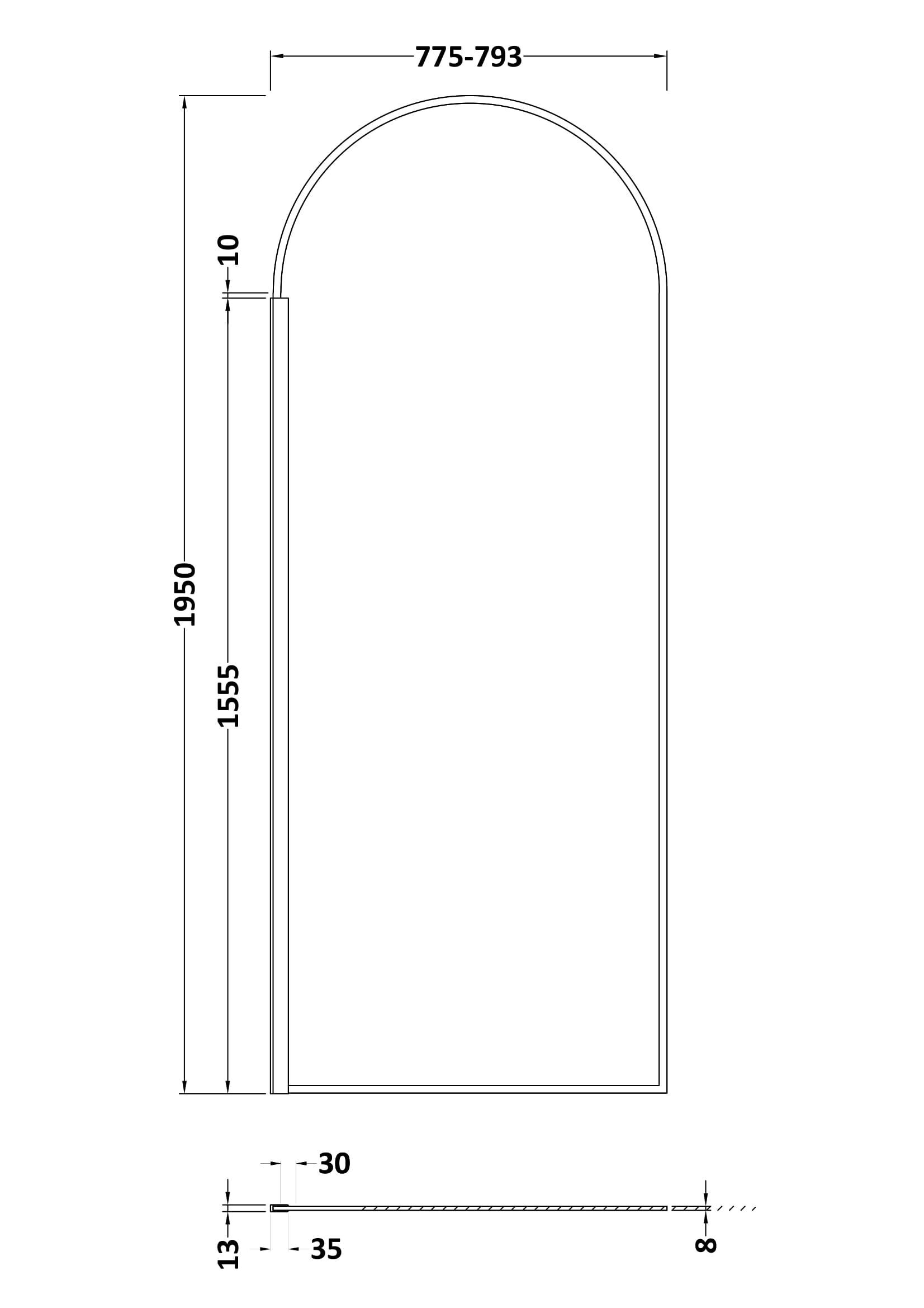 Hudson Reed Arched Wetroom Screen – 8mm Glass – Matt Black