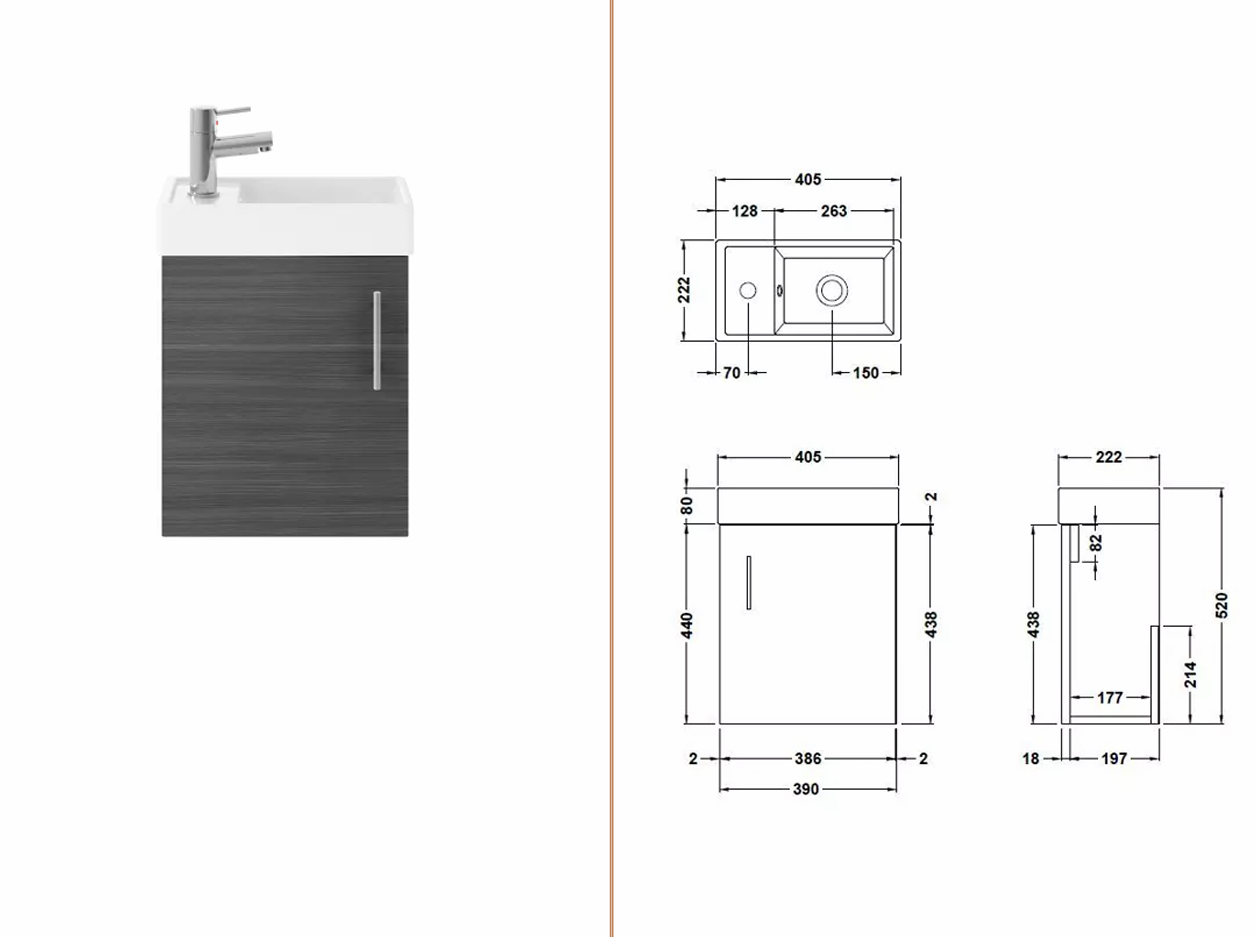 400mm Anthracite Woodgrain Wall Hung Cloakroom Suite