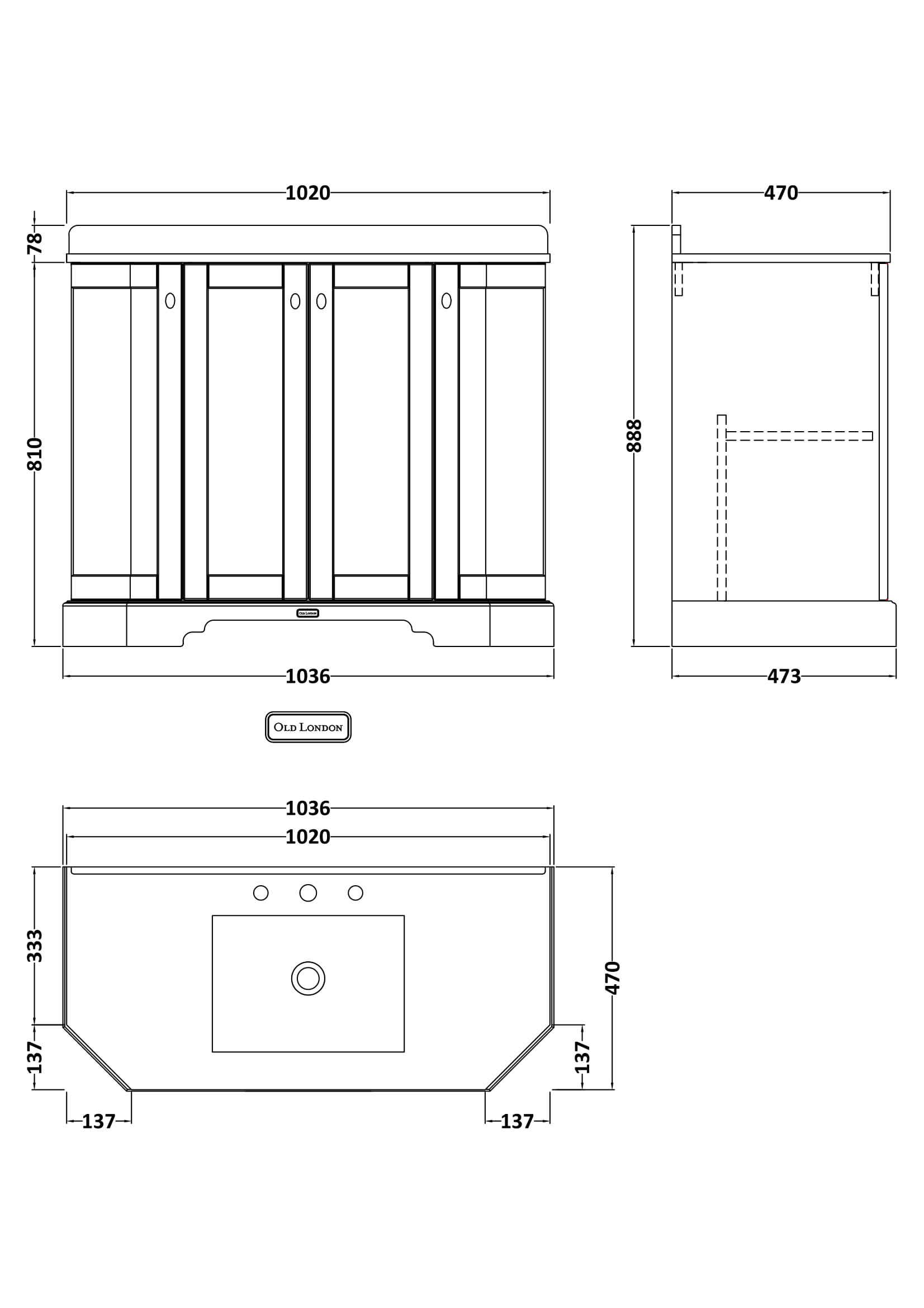 Old London 1000mm 4 Door Floor Standing Angled Vanity Unit & White Marble Basin – Timeless Sand