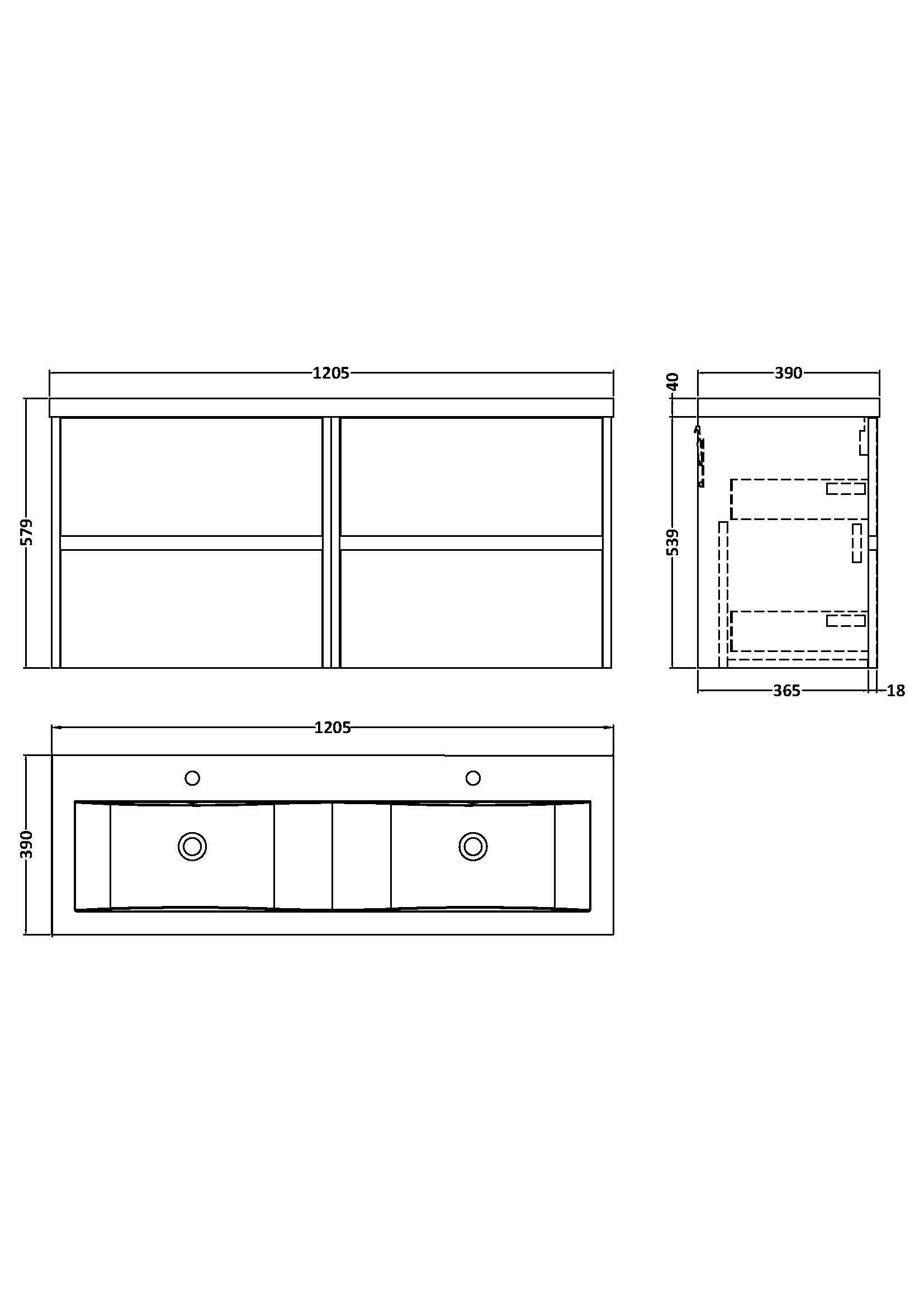 Nuie Havana 1200mm 4 Drawer Wall Hung Unit & Twin Ceramic Basin – Soft Linen