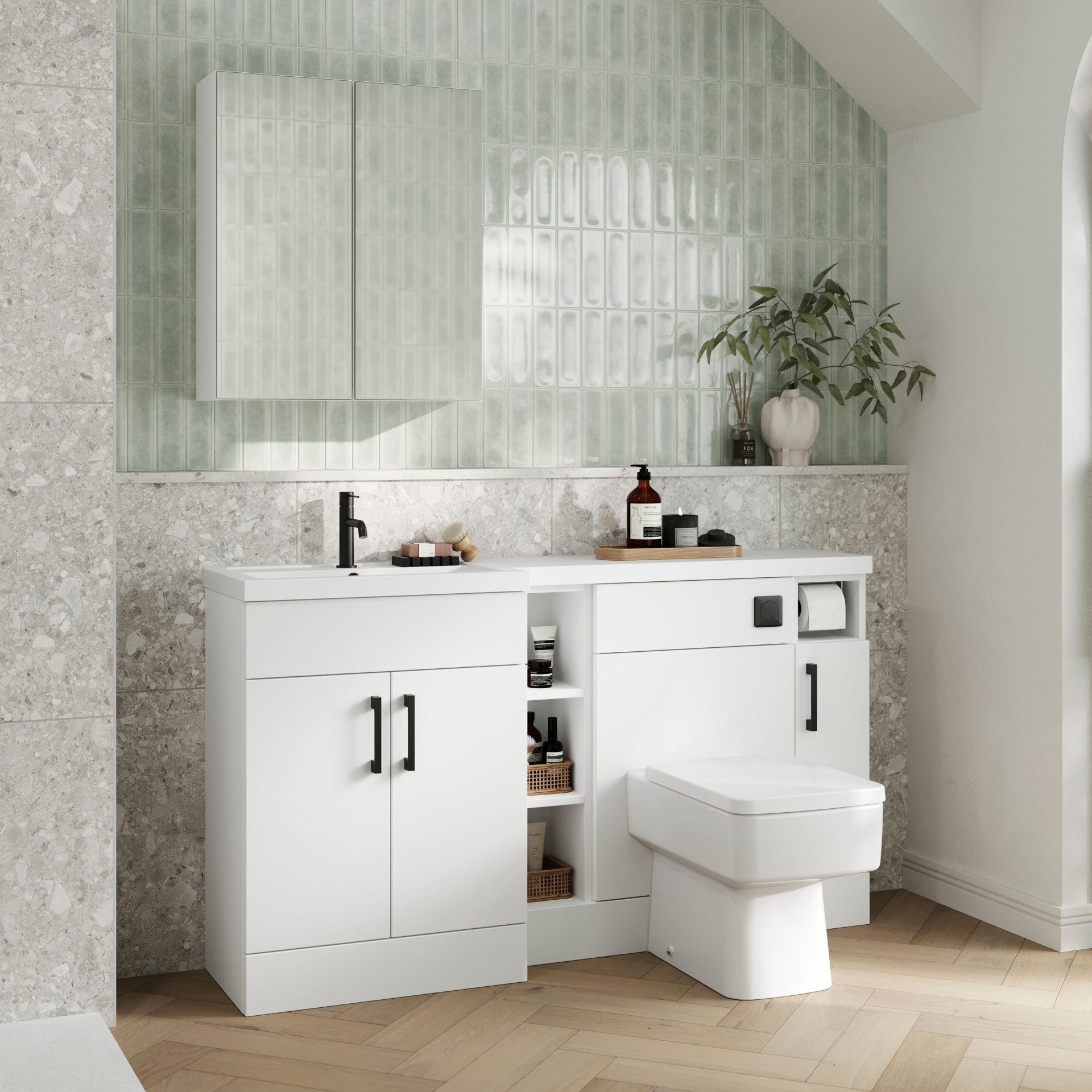 Nuie Lux Krest 200mm Slim Floorstanding Toilet Roll Unit – Matt White