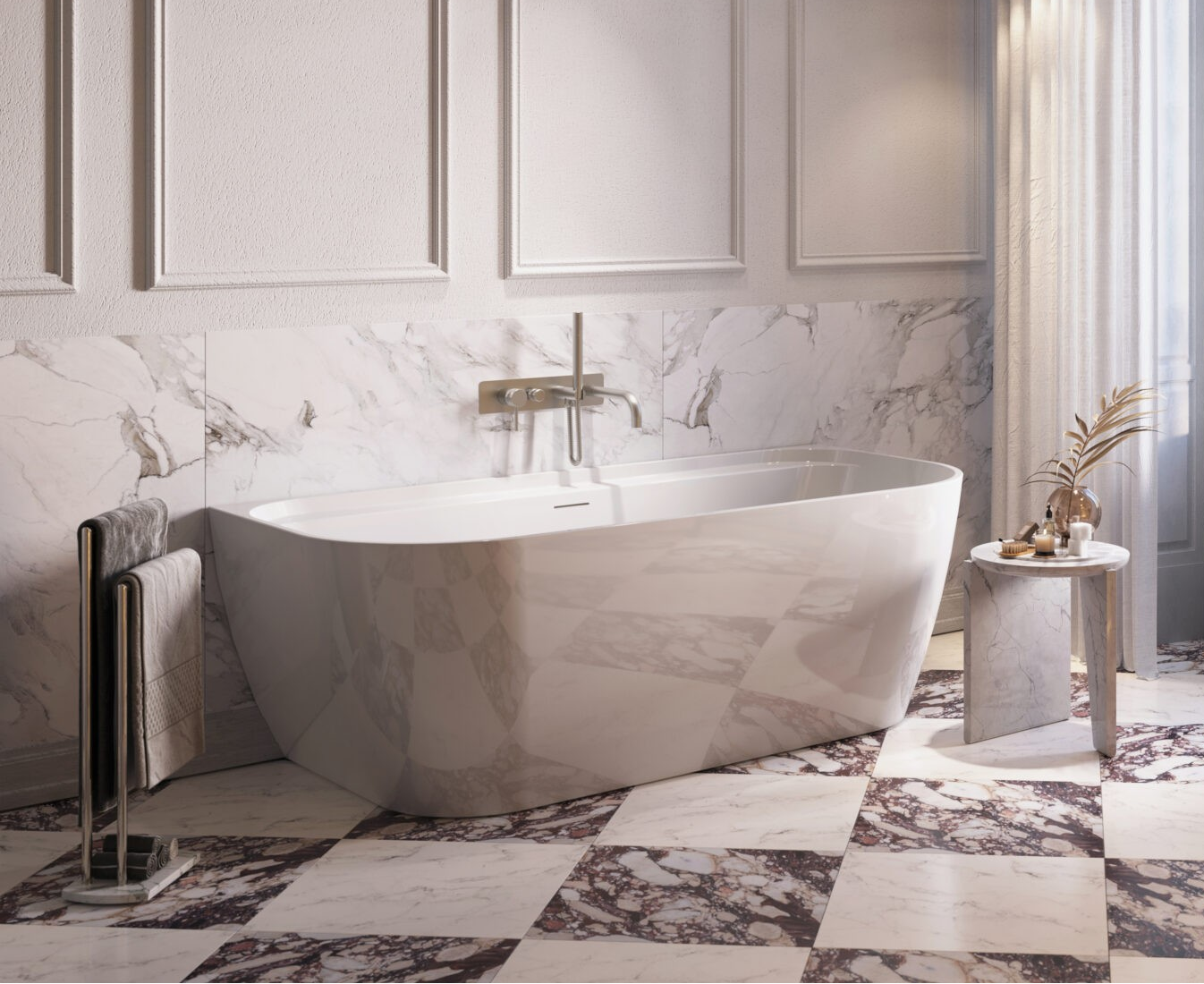 Scudo Bay Freestanding Back to Wall Bath 1700x800mm – Gloss White