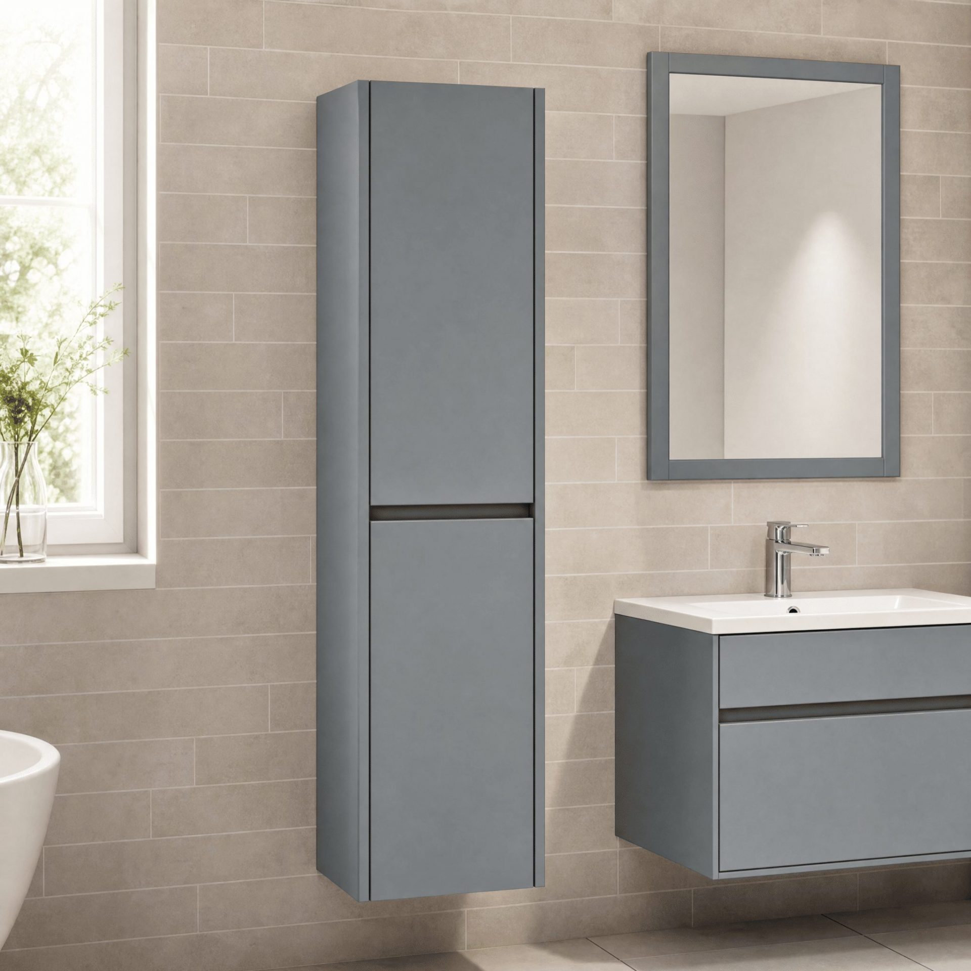 Nuie Havana 350mm Wall Hung Tall Cabinet – Coastal Grey