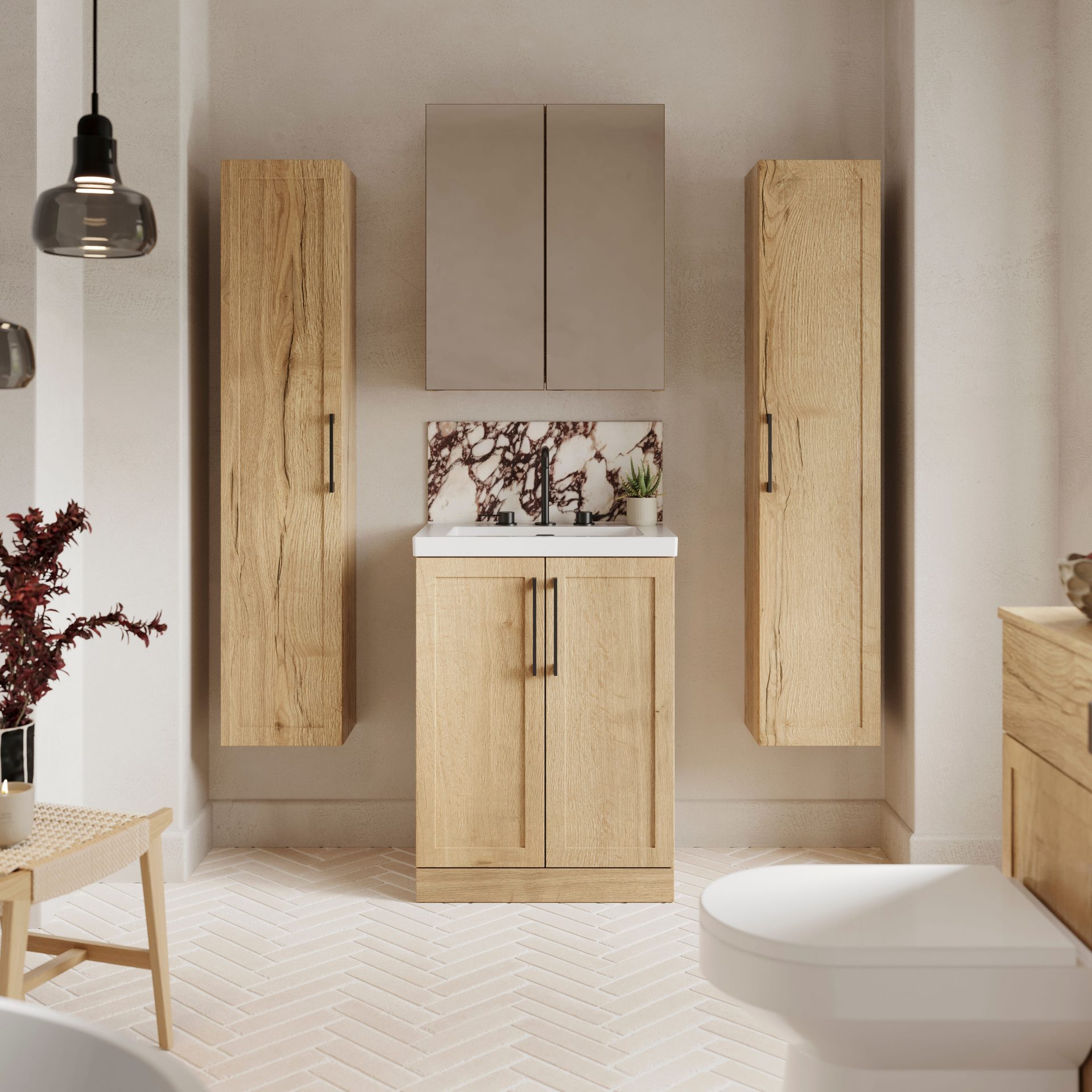 Nuie Lux Larck 800mm 2 Door Floorstanding Vanity Unit – Autumn Oak