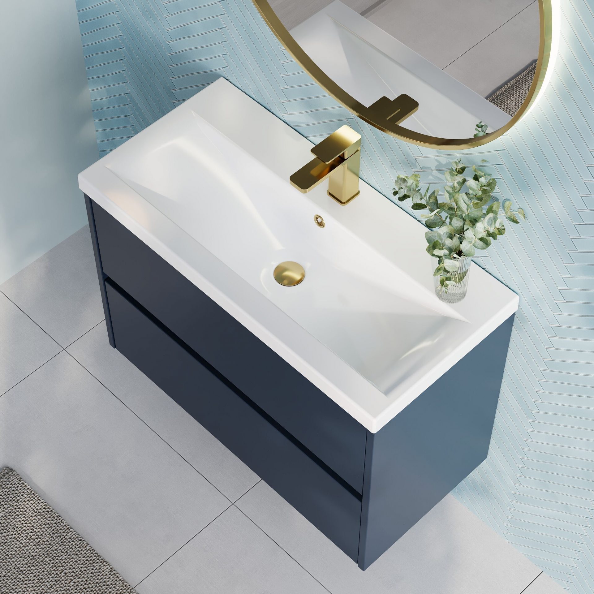 Nuie Havana 800mm 2 Drawer Wall Hung Unit & Mid-Edge Basin – Midnight Blue