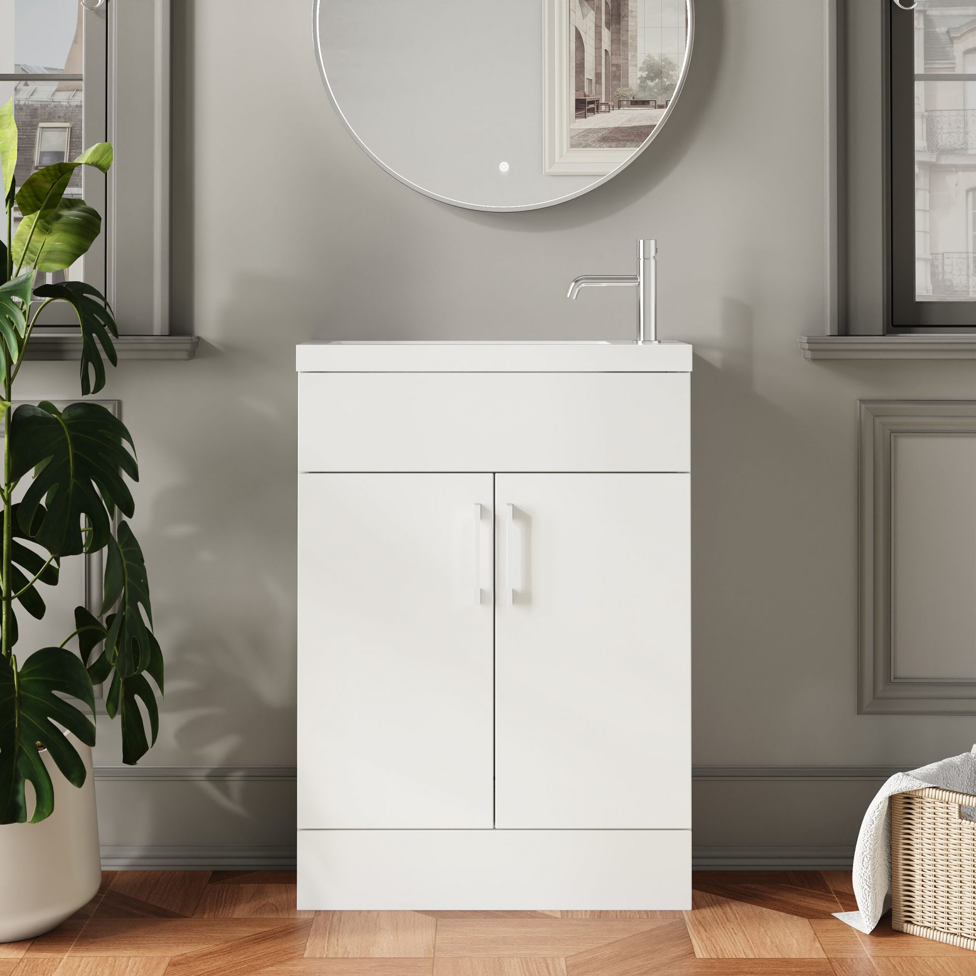 Nuie Lux Krest 600mm 2 Door Slim Floorstanding Unit – Matt White
