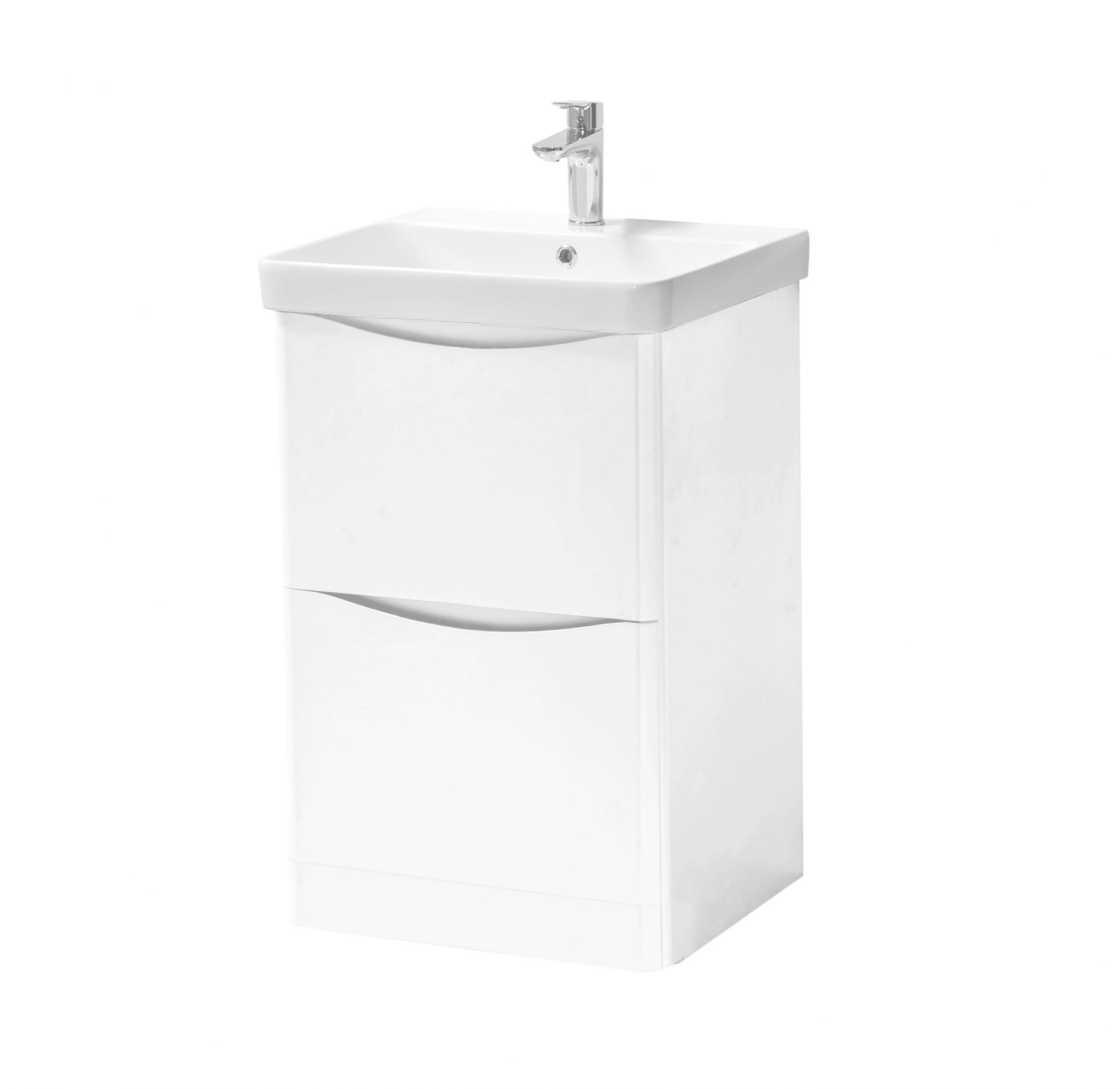 Arc 500mm 2 Drawer Floorstanding Unit & Ceramic Basin – White Gloss