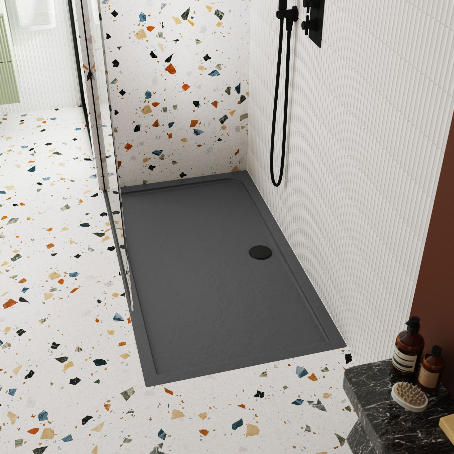 Nuie 40mm Slimline Rectangular Shower Tray – Grey Slate