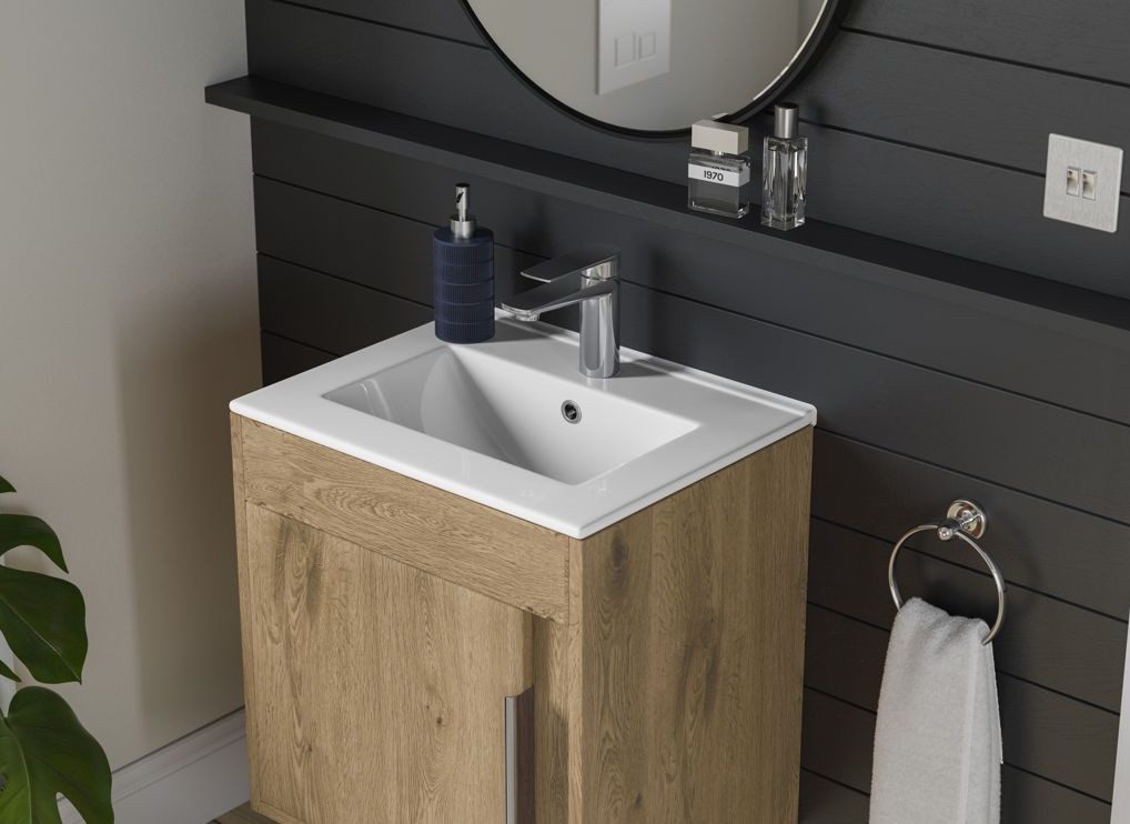 MyBathrooms Volini 510mm 1 Door Wall Hung Unit & Basin – Seville Oak