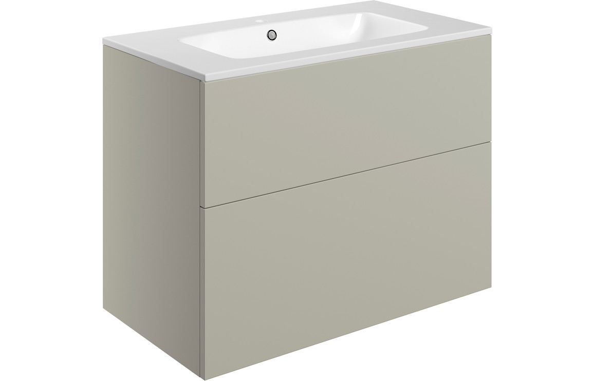 Bermuda 815mm Wall Hung 2 Drawer Basin Unit & Basin – Matt Latte
