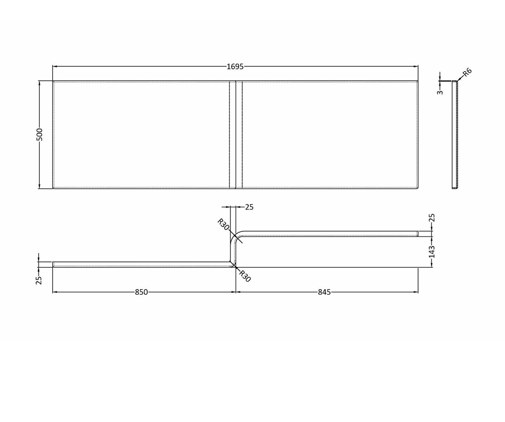 1700mm L-Shaped Left Hand Shower Bath, Hinged Bath Screen, Front Panel And Leg Set