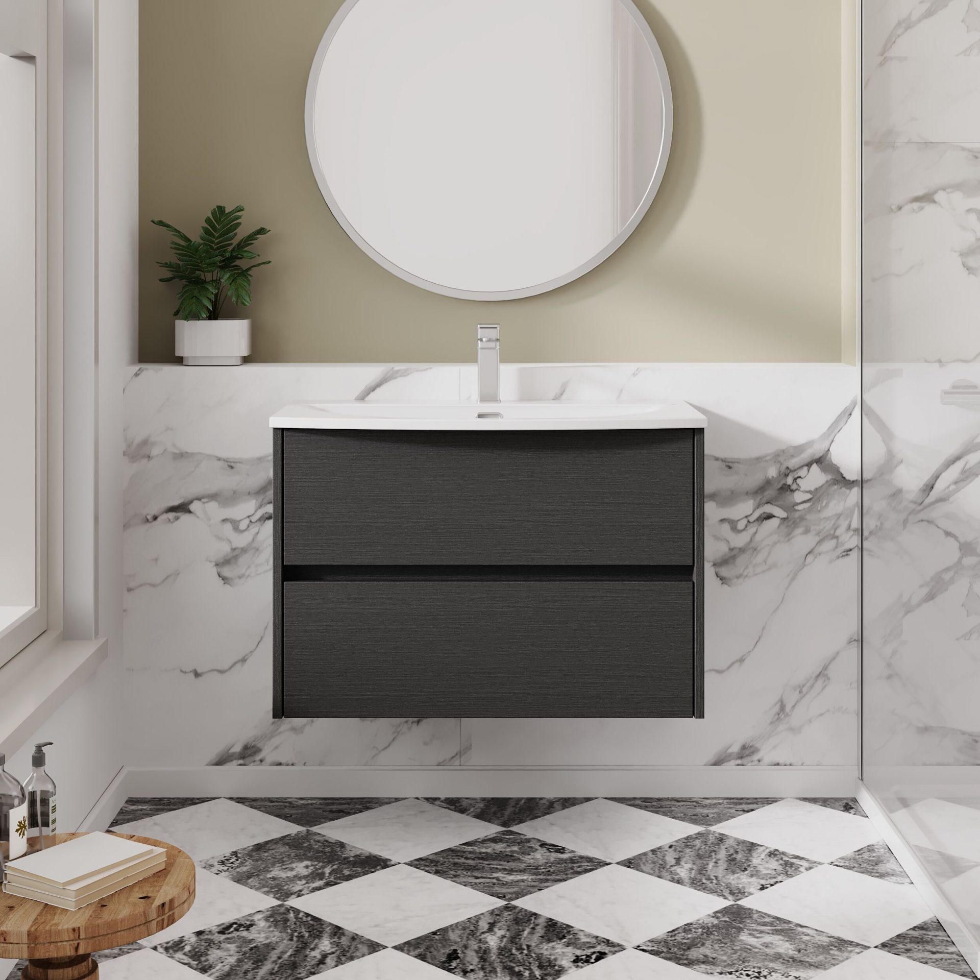 Nuie Havana 800mm 2 Drawer Wall Hung Unit & Curved Basin – Graphite Grey