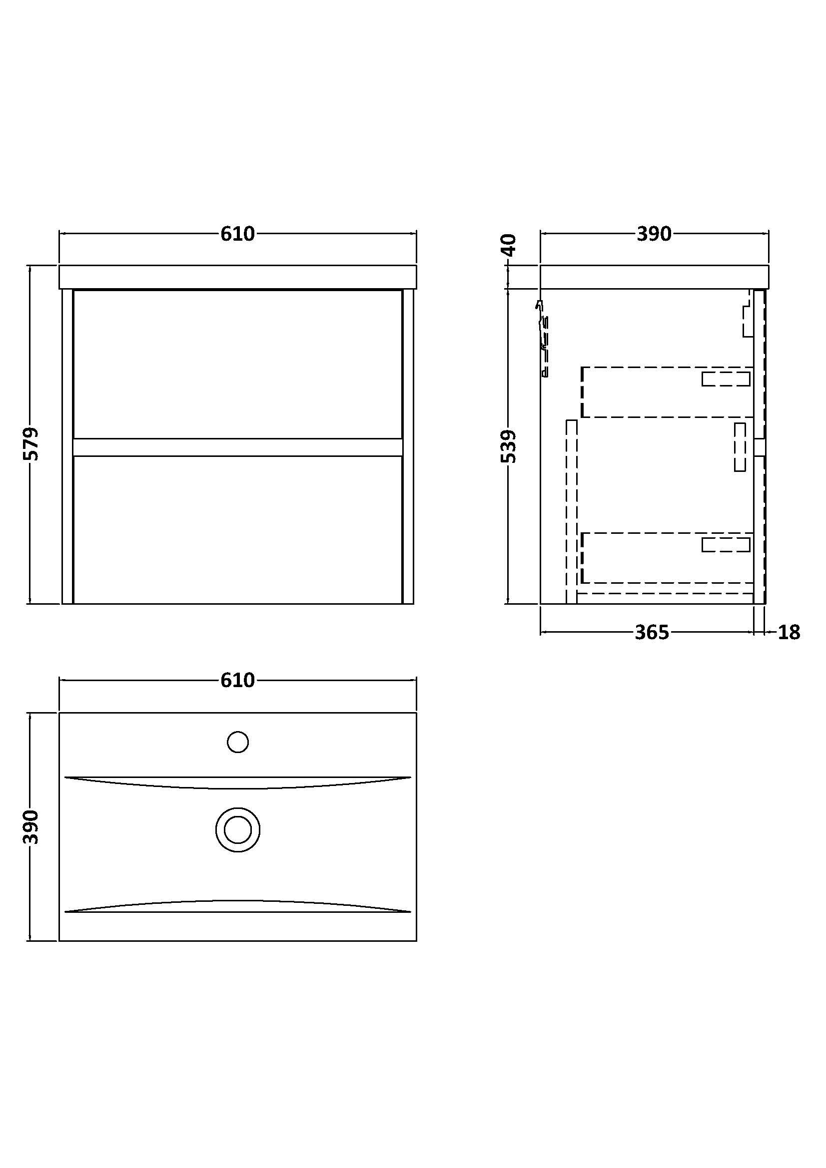 Nuie Havana 600mm 2 Drawer Wall Hung Unit & Mid Edge Basin – Graphite Grey