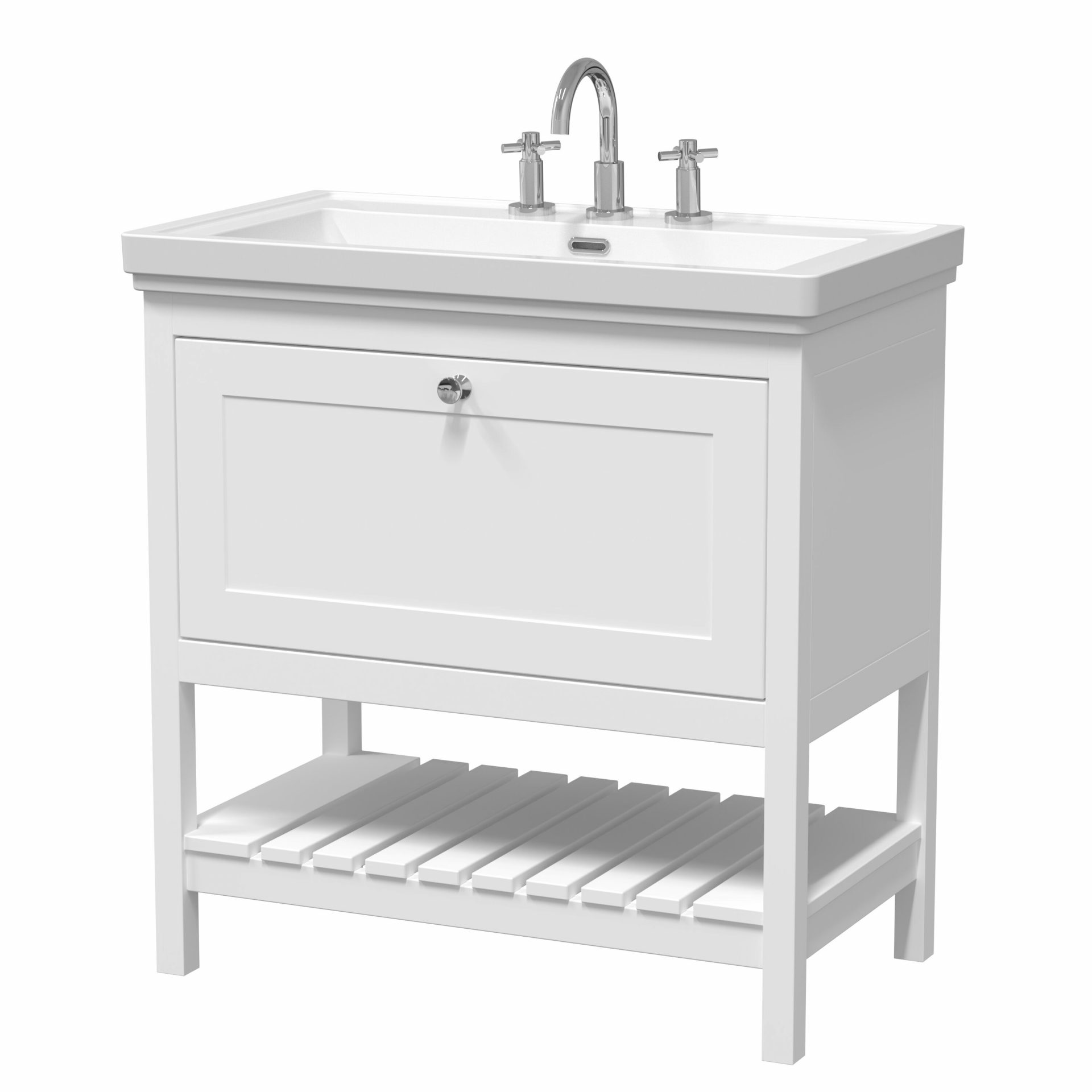 Old London Bexley 800mm 1 Drawer Floor Standing Vanity Unit & Basin – Pure White