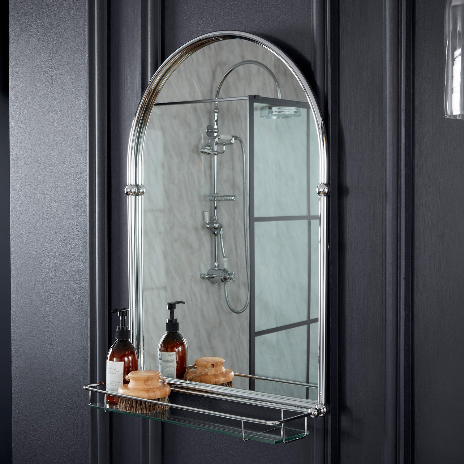 Holborn Traditional Arched Mirror & Shelf – Chrome